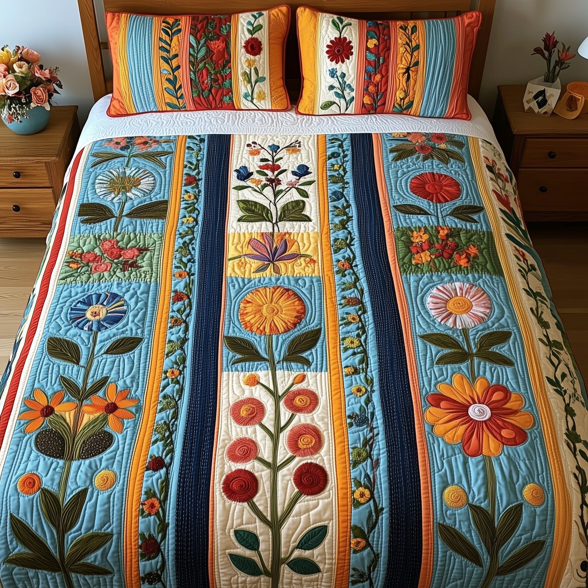 Patchwork Blooming Meadow 3-Piece Quilted Bedding Set GFTOTL3346