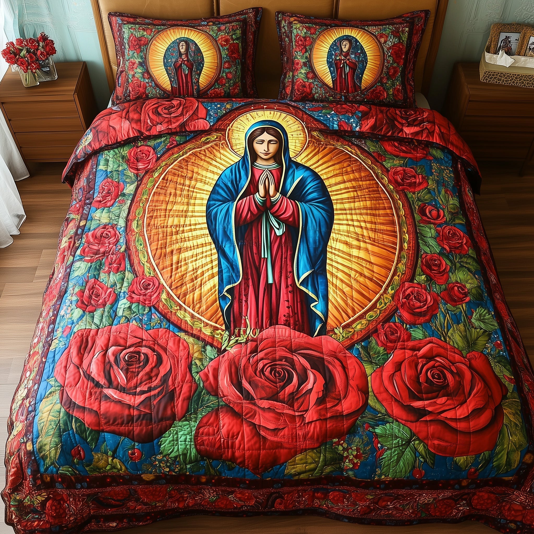Virgen De Guadalupe 3-Piece Quilted Bedding Set GFTOTL3392