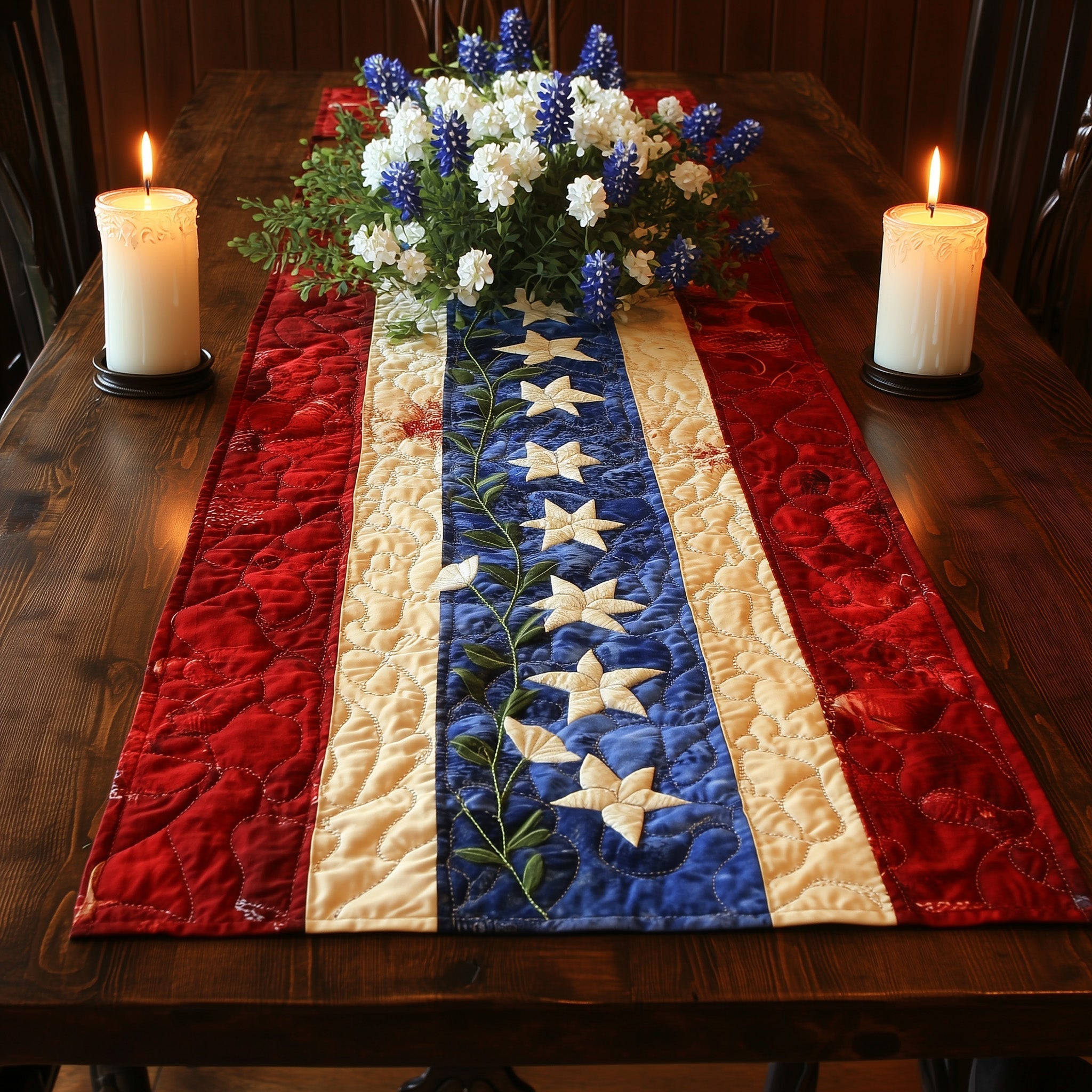 Flag and Flowers Quilted Table Runner GFTOTL3694
