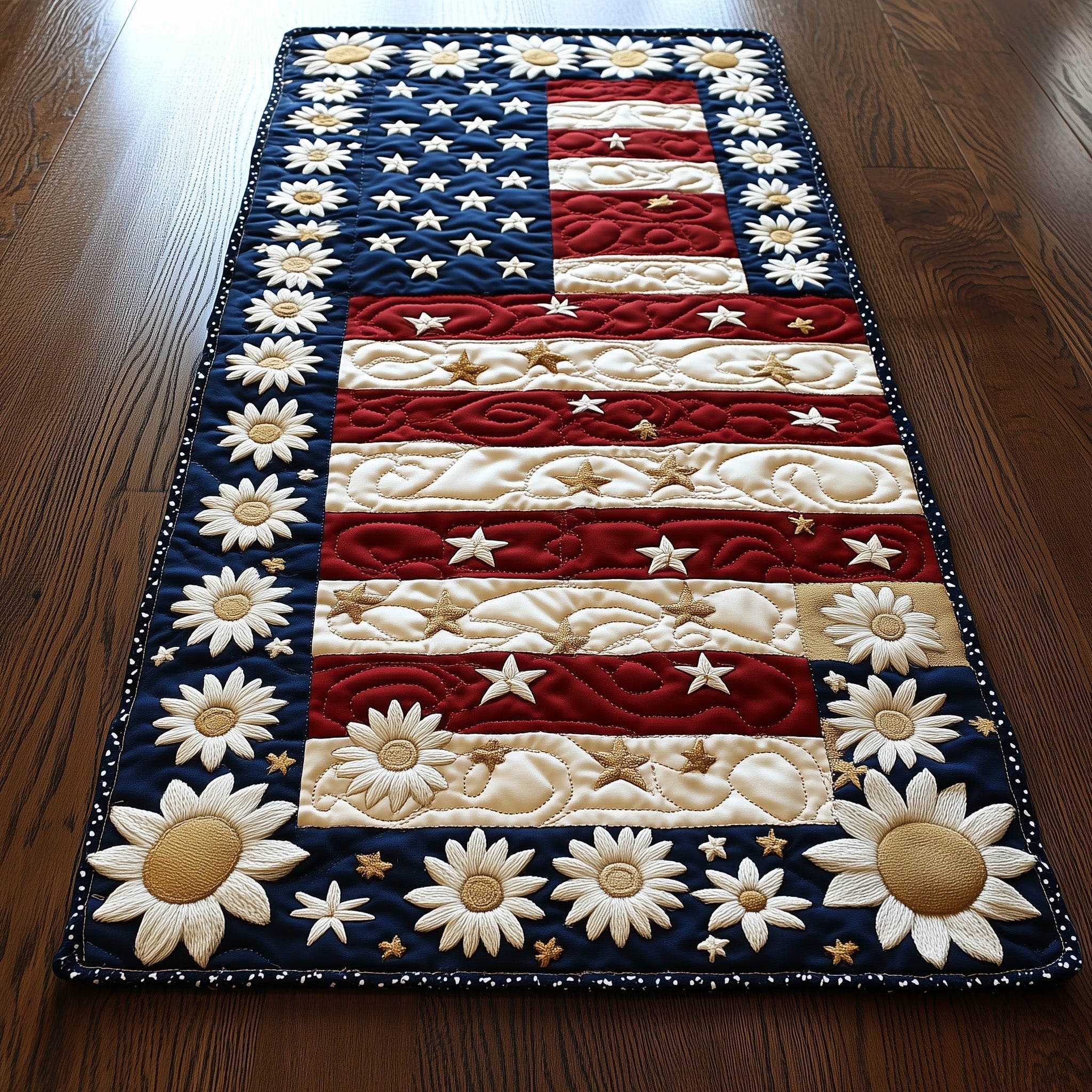Flag and Flowers Quilted Table Runner GFTOTL3699