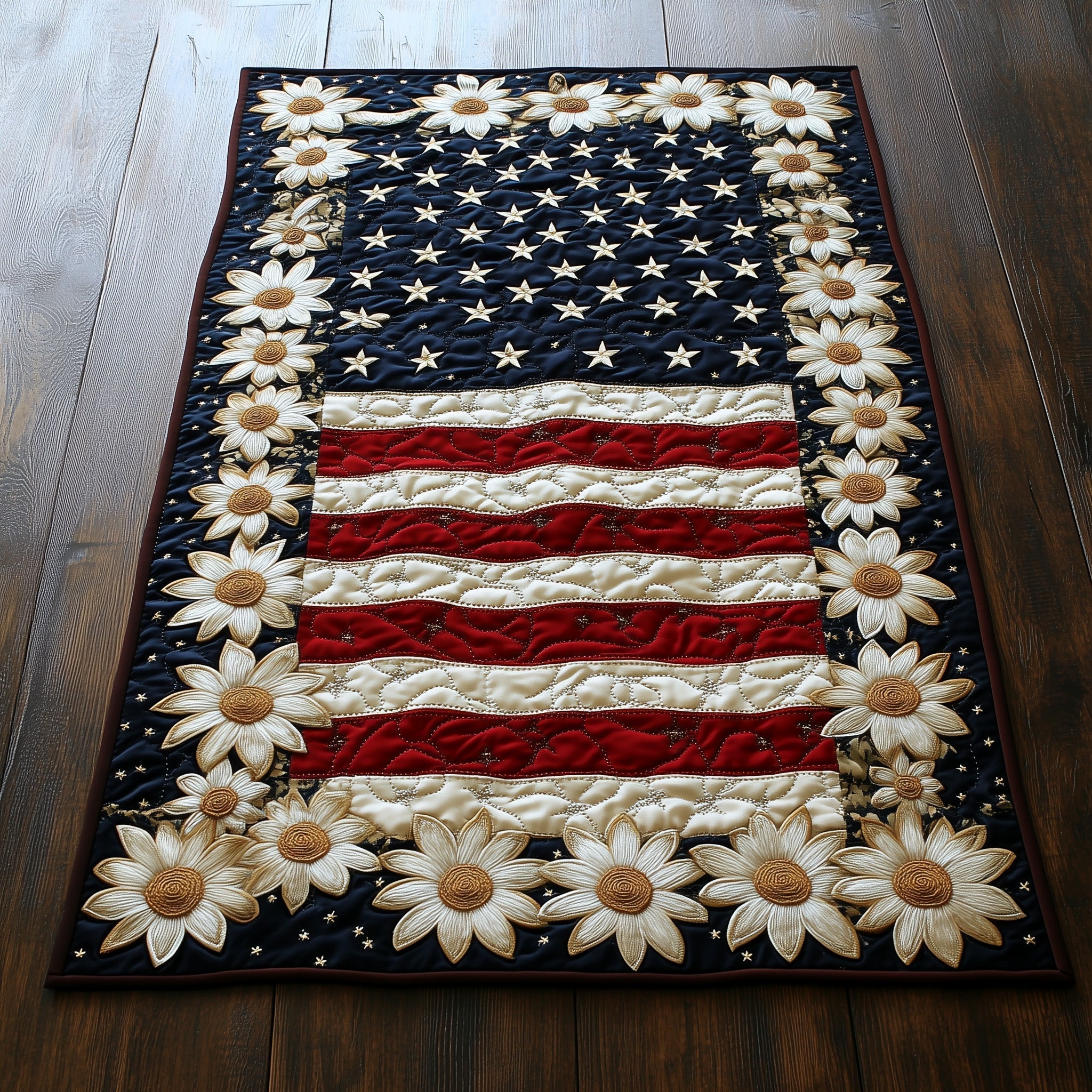 Flag and Flowers Quilted Table Runner GFTOTL3701