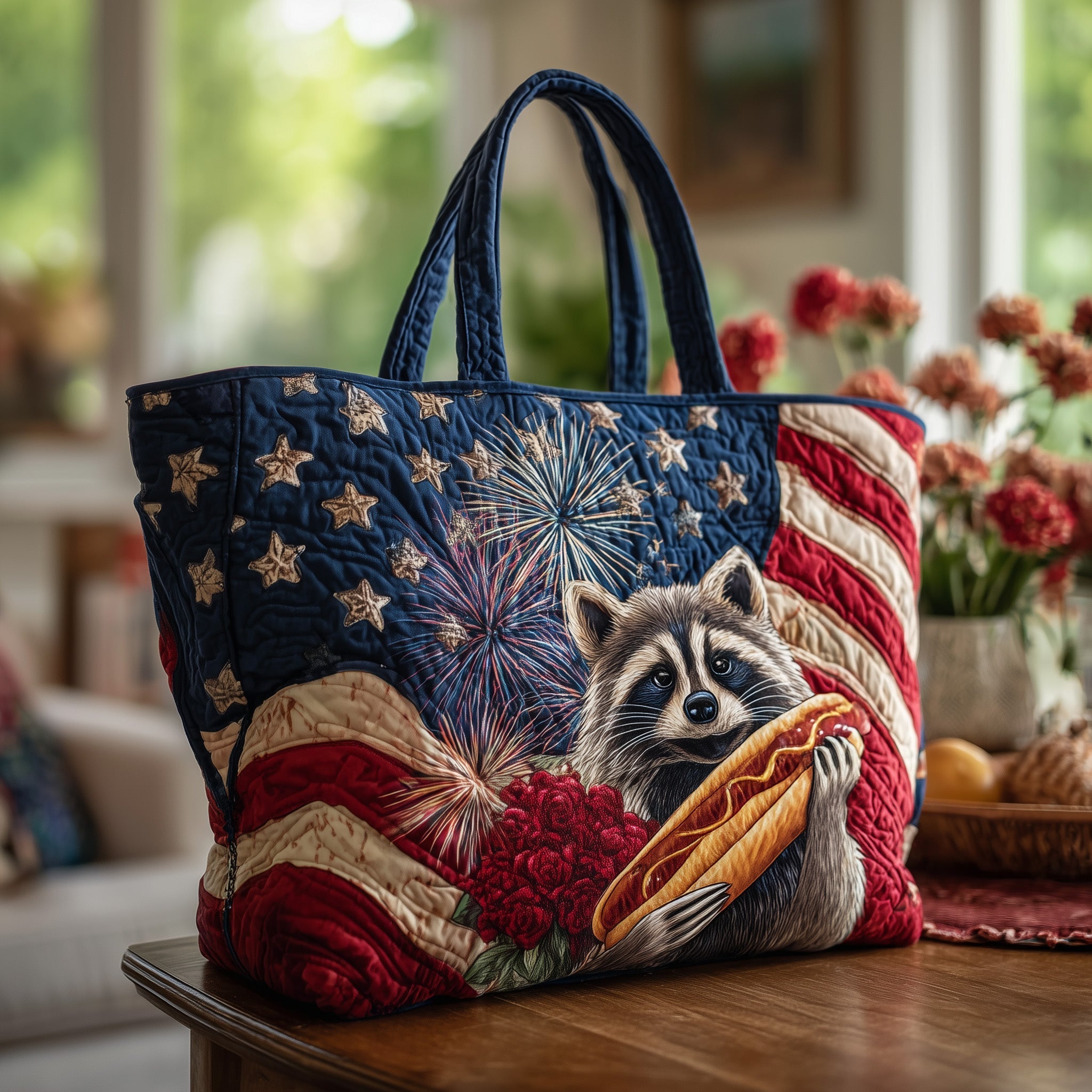 Red White and Feral Quilted Tote Bag GFTOTL3817