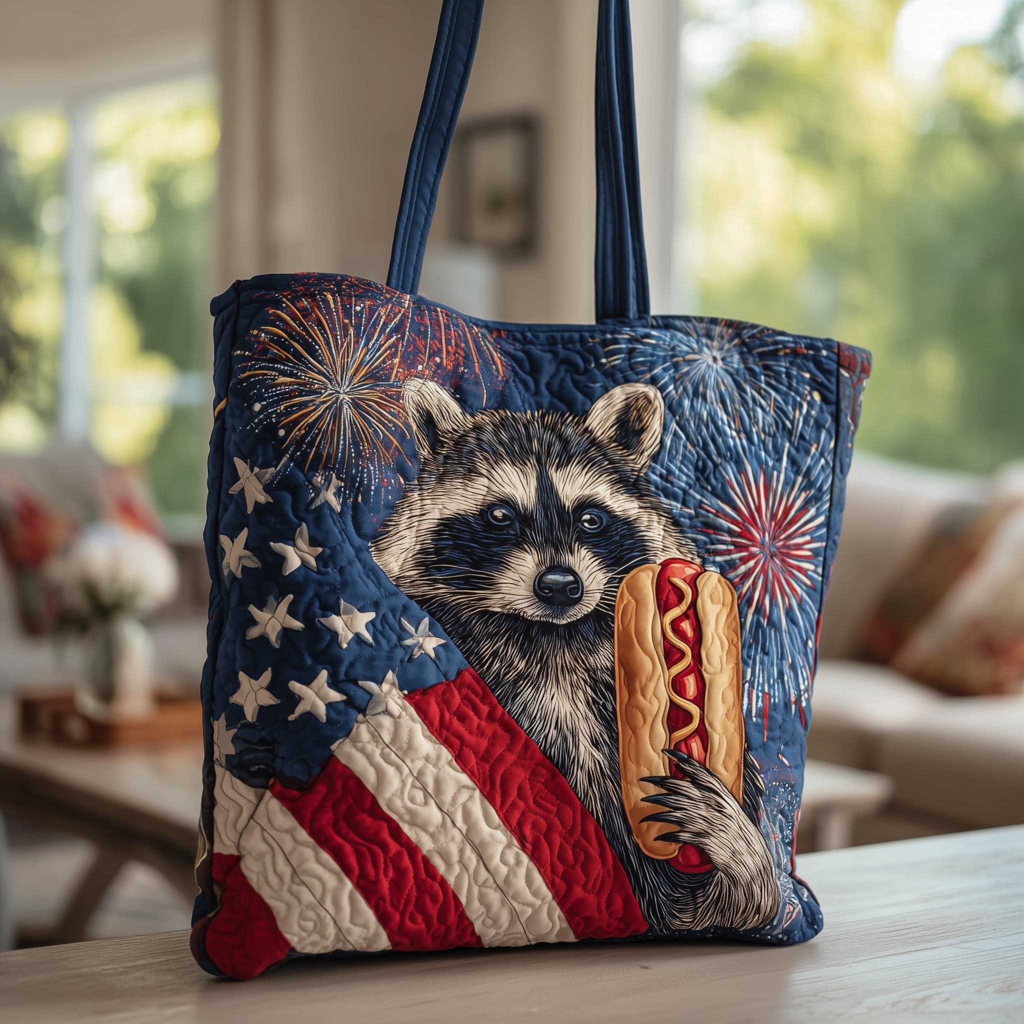 Freedom Raccoon Quilted Tote Bag GFTOTL3821