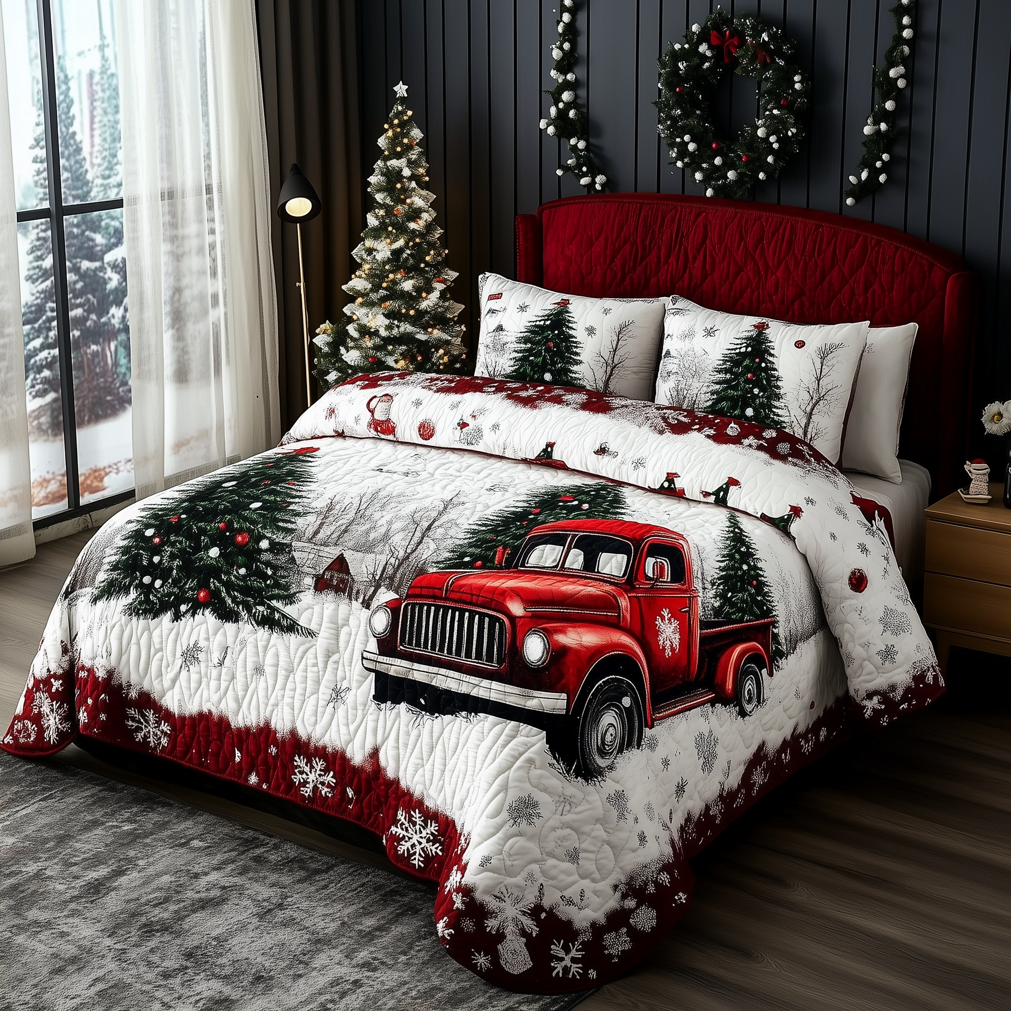 Christmas Truck 3-Piece Quilted Bedding Set GFTOTL393