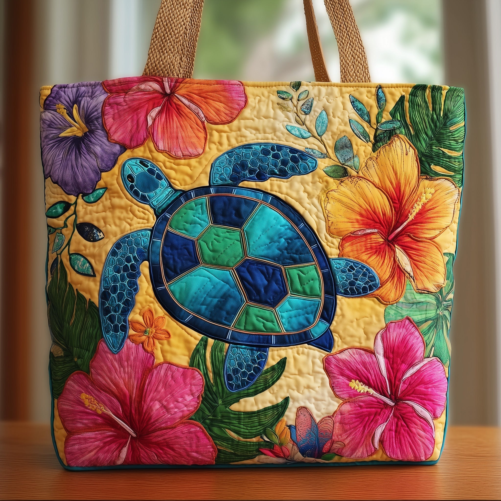 Boho Floral Turtle Quilted Tote Bag GFTOTL4192
