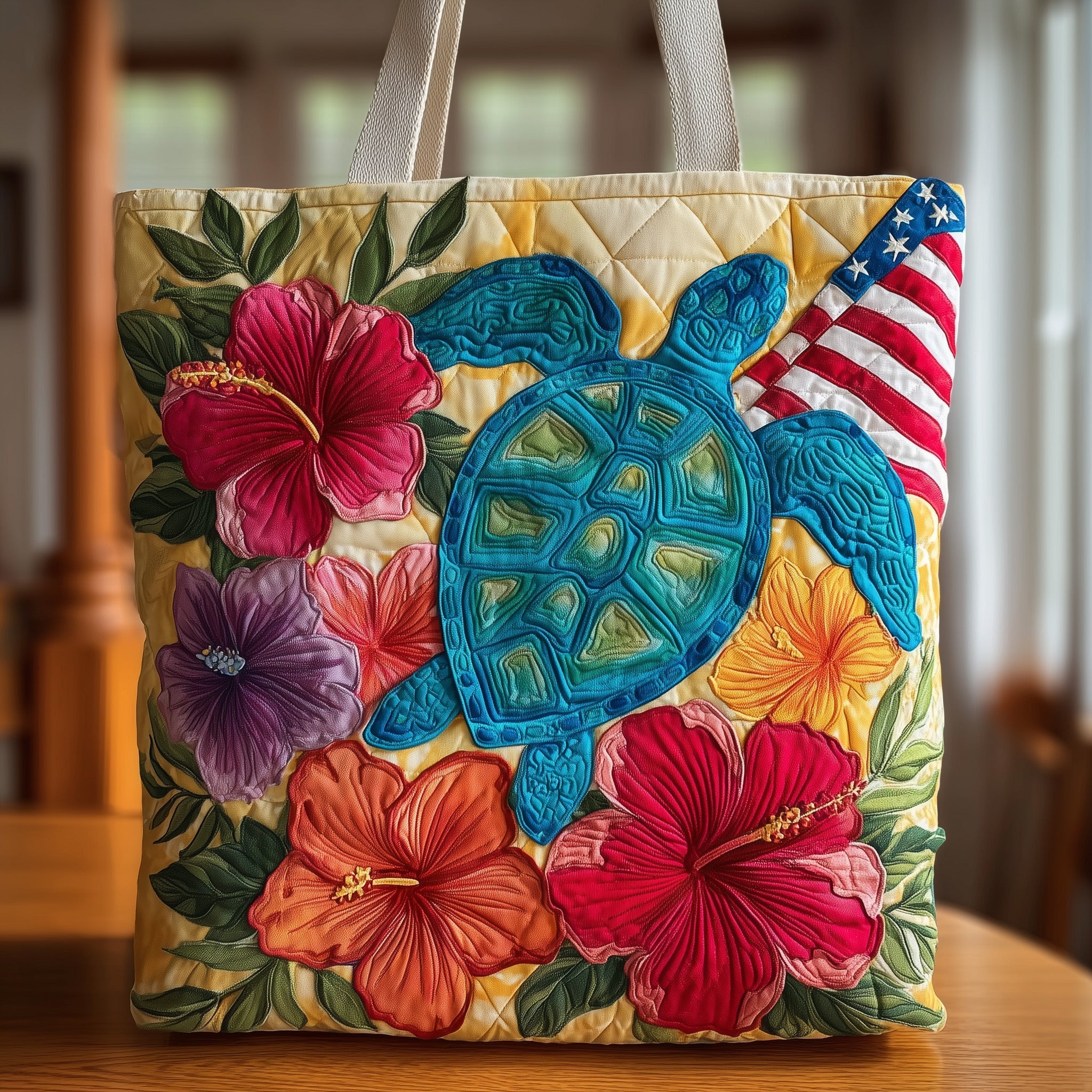 Boho Floral Turtle Quilted Tote Bag GFTOTL4197
