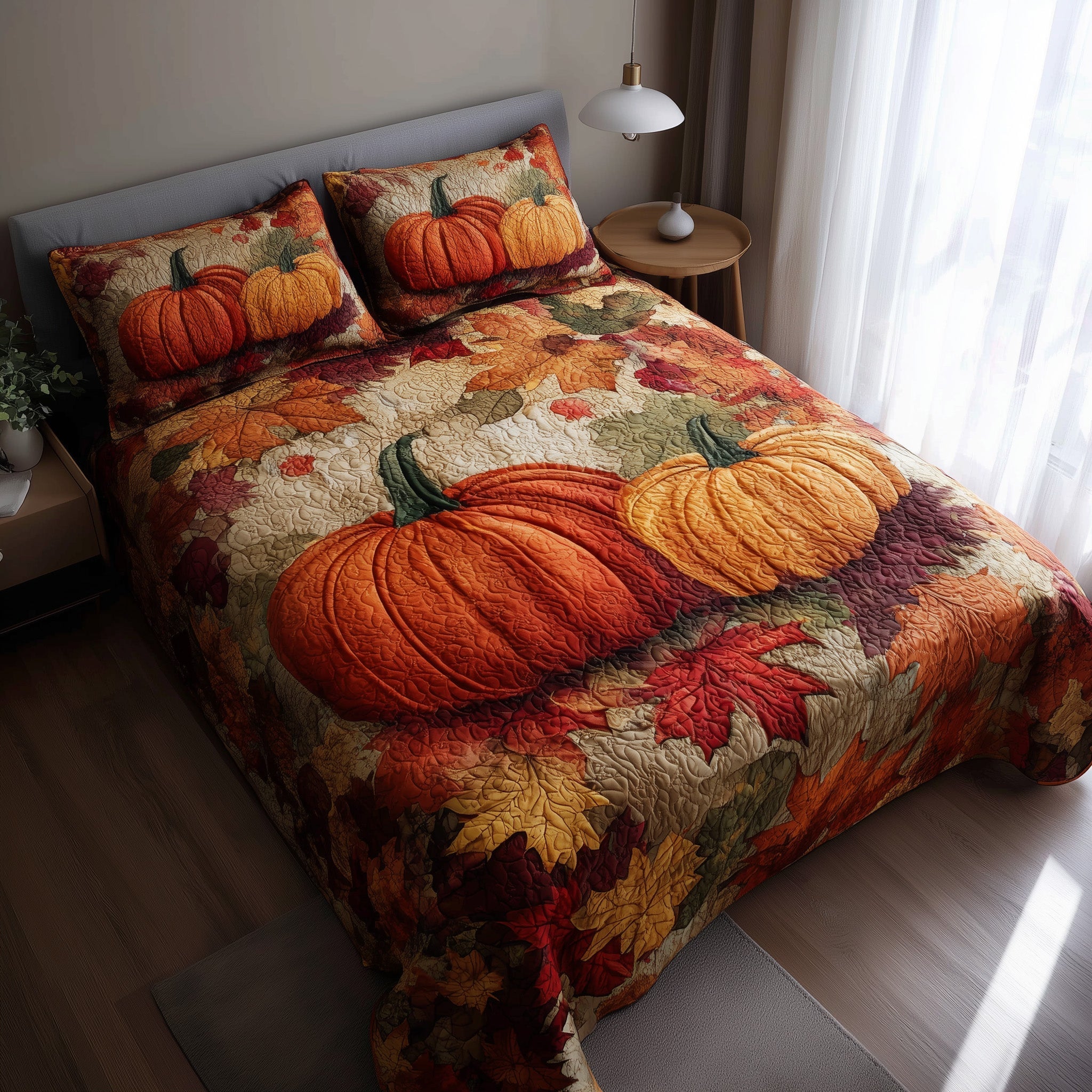 Stars Pumpkin 3-Piece Quilted Bedding Set GFTOTL4573