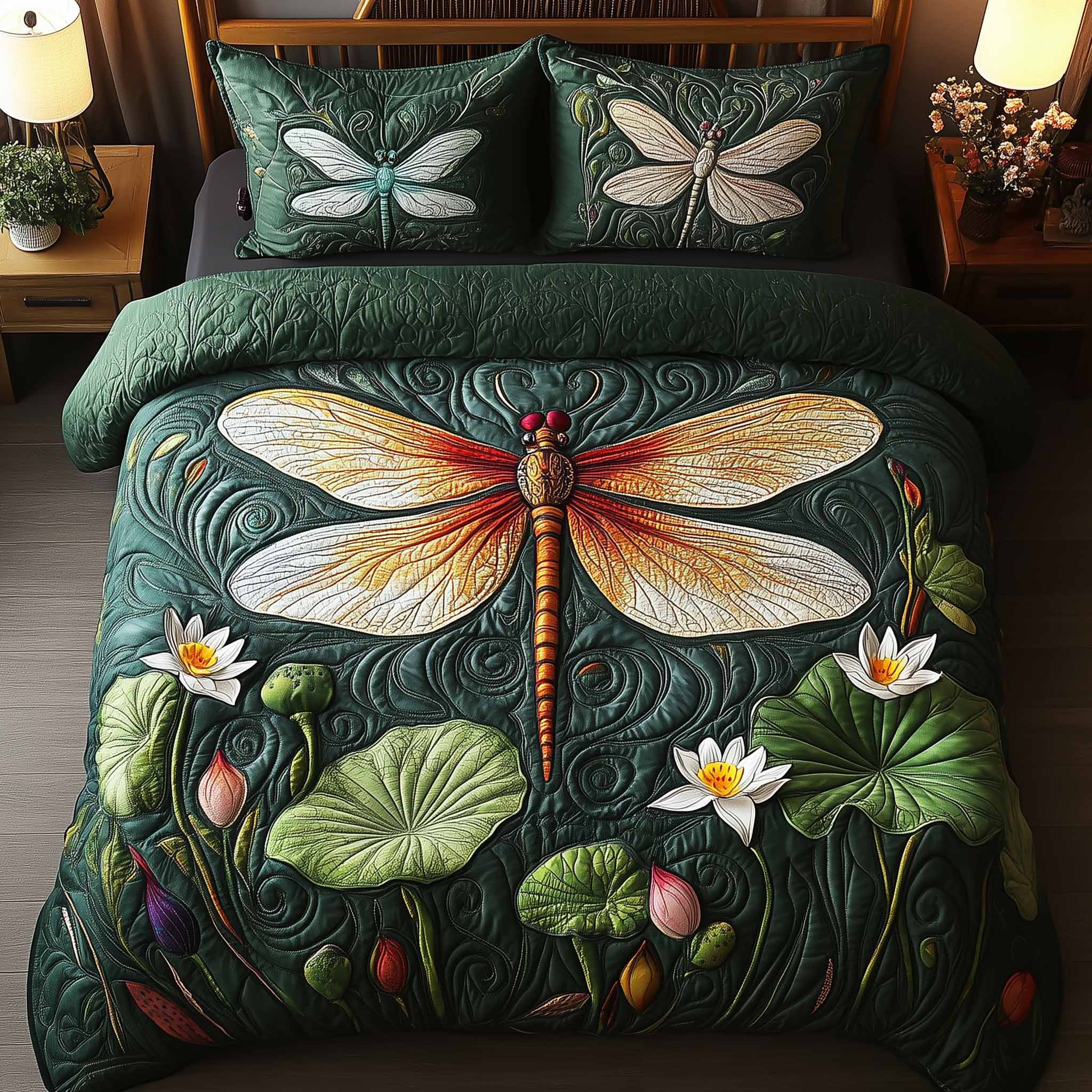 Dragonfly Glow 3-Piece Quilted Bedding Set GFTOTL5329