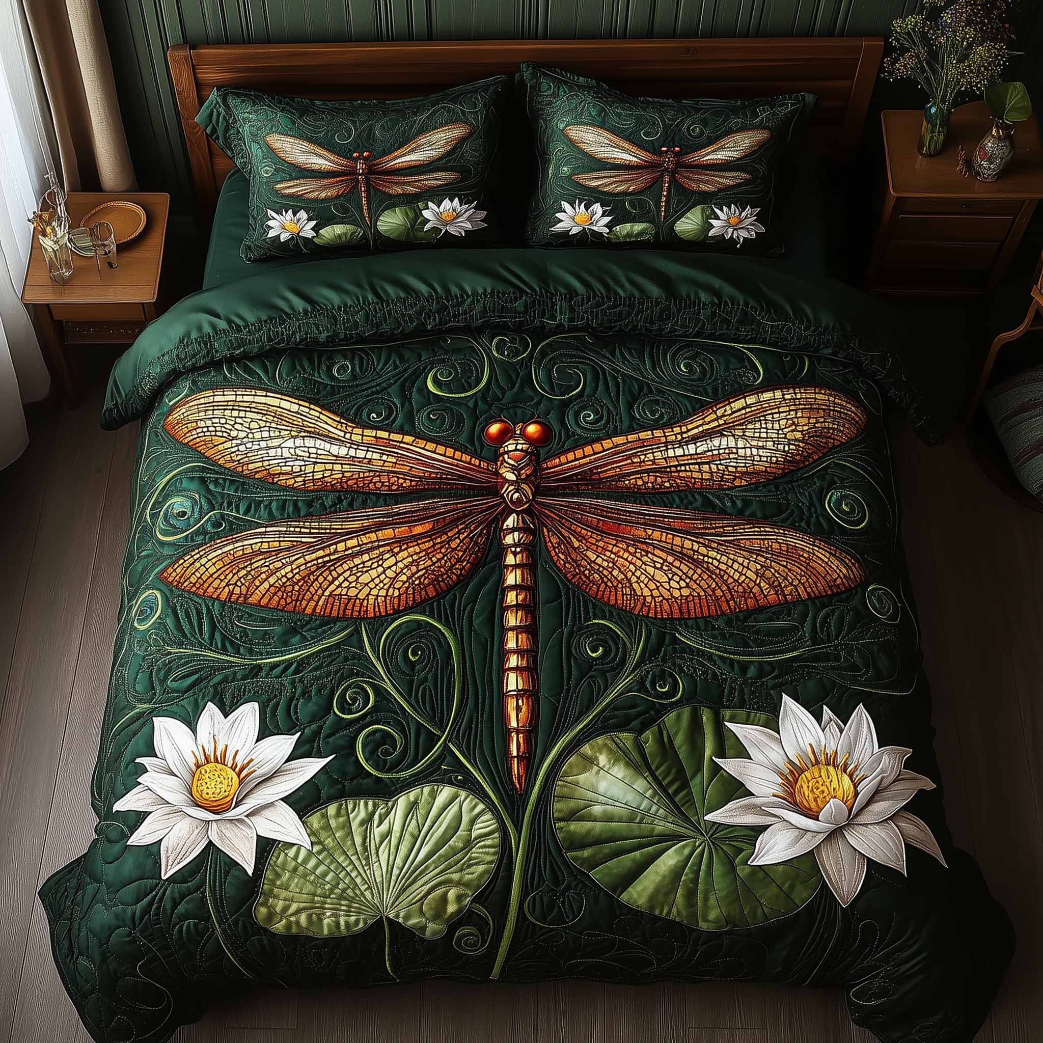 Dragonfly Glow 3-Piece Quilted Bedding Set GFTOTL5330