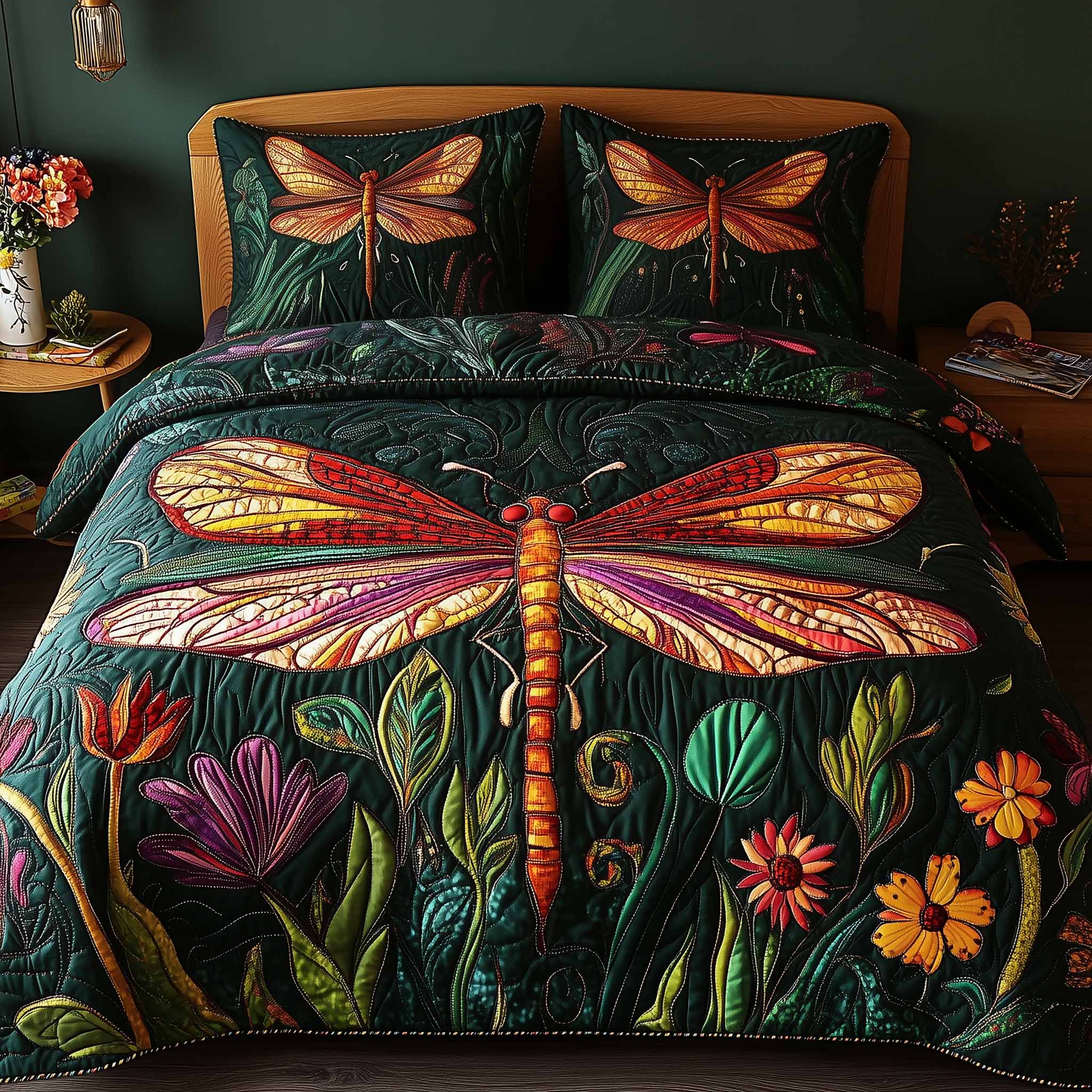 Dragonfly Glow 3-Piece Quilted Bedding Set GFTOTL5331