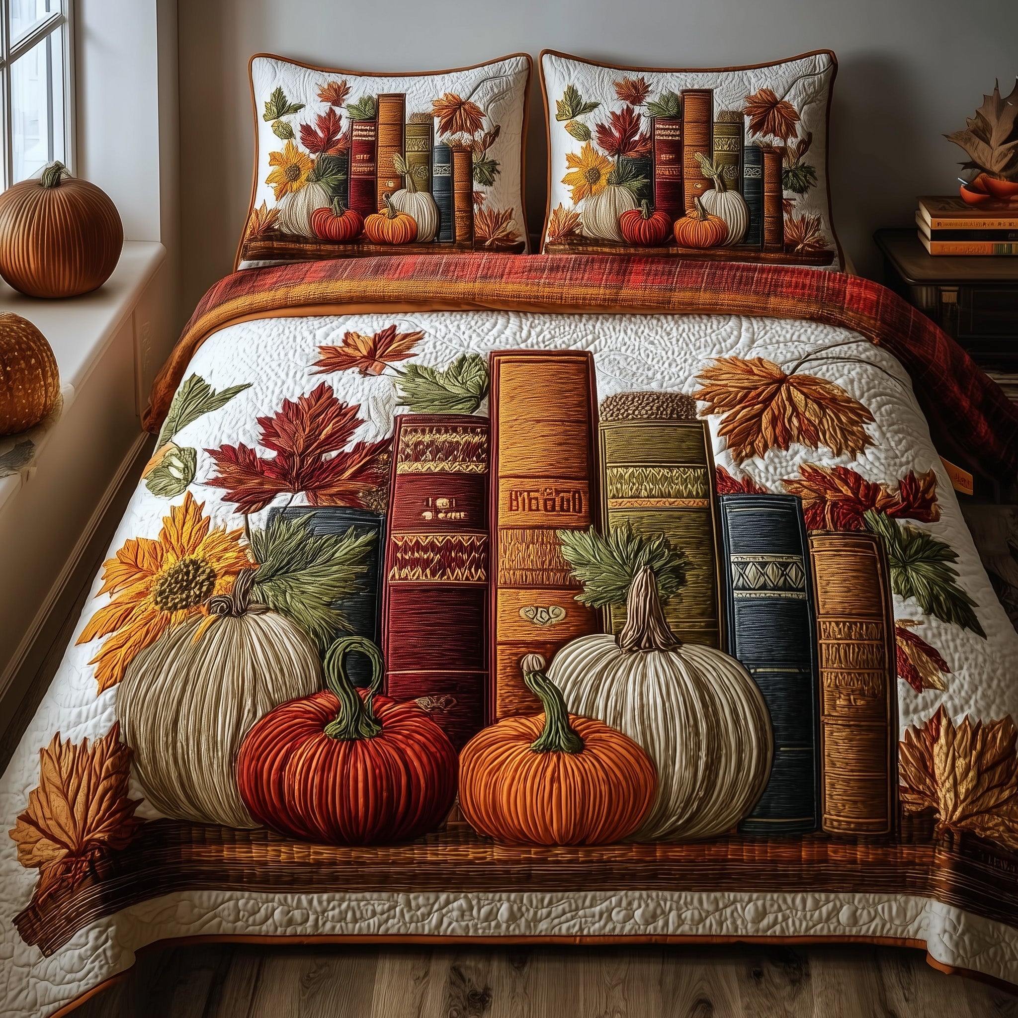 Autumn Library 3-Piece Quilted Bedding Set GFTOTP10112