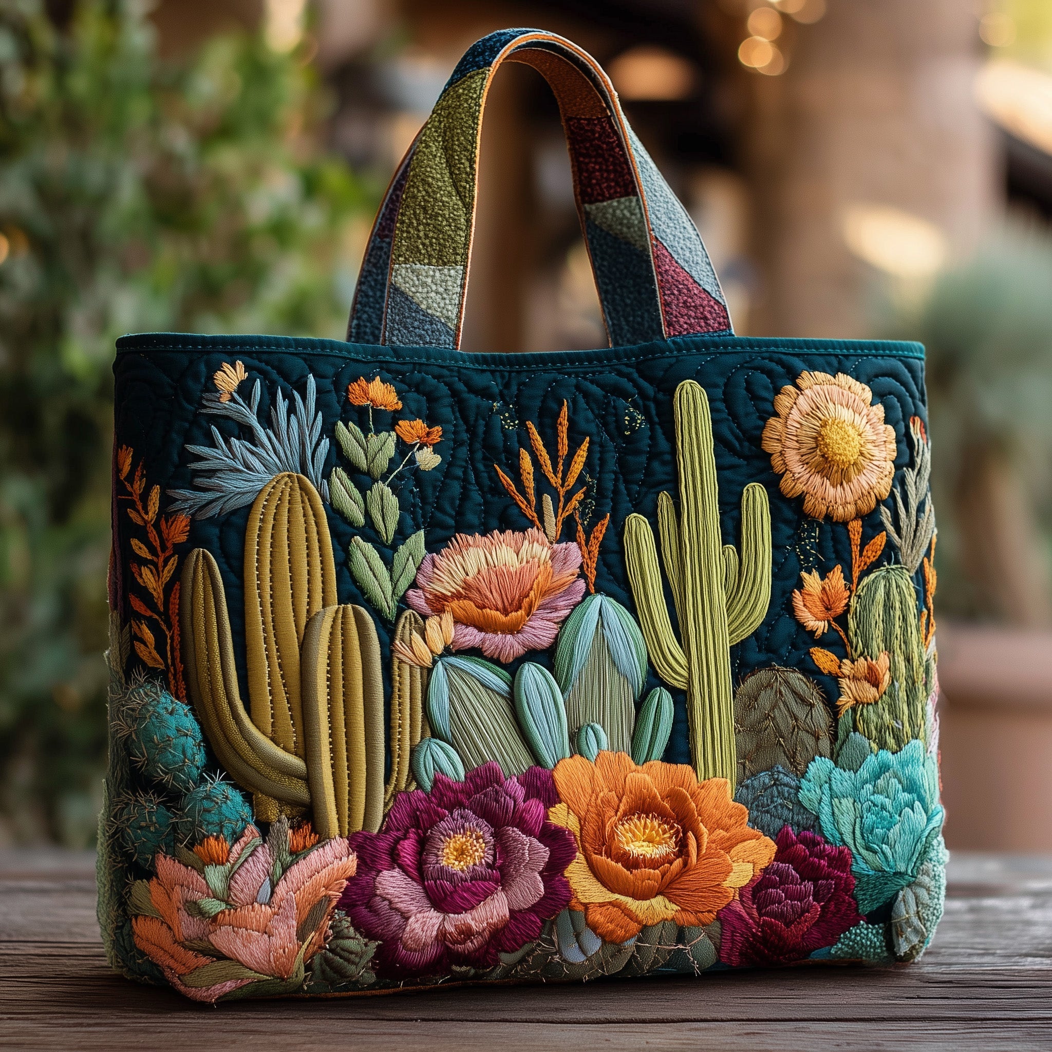 Blooming Cactus Haven Quilted Tote Bag GFTOTP10382