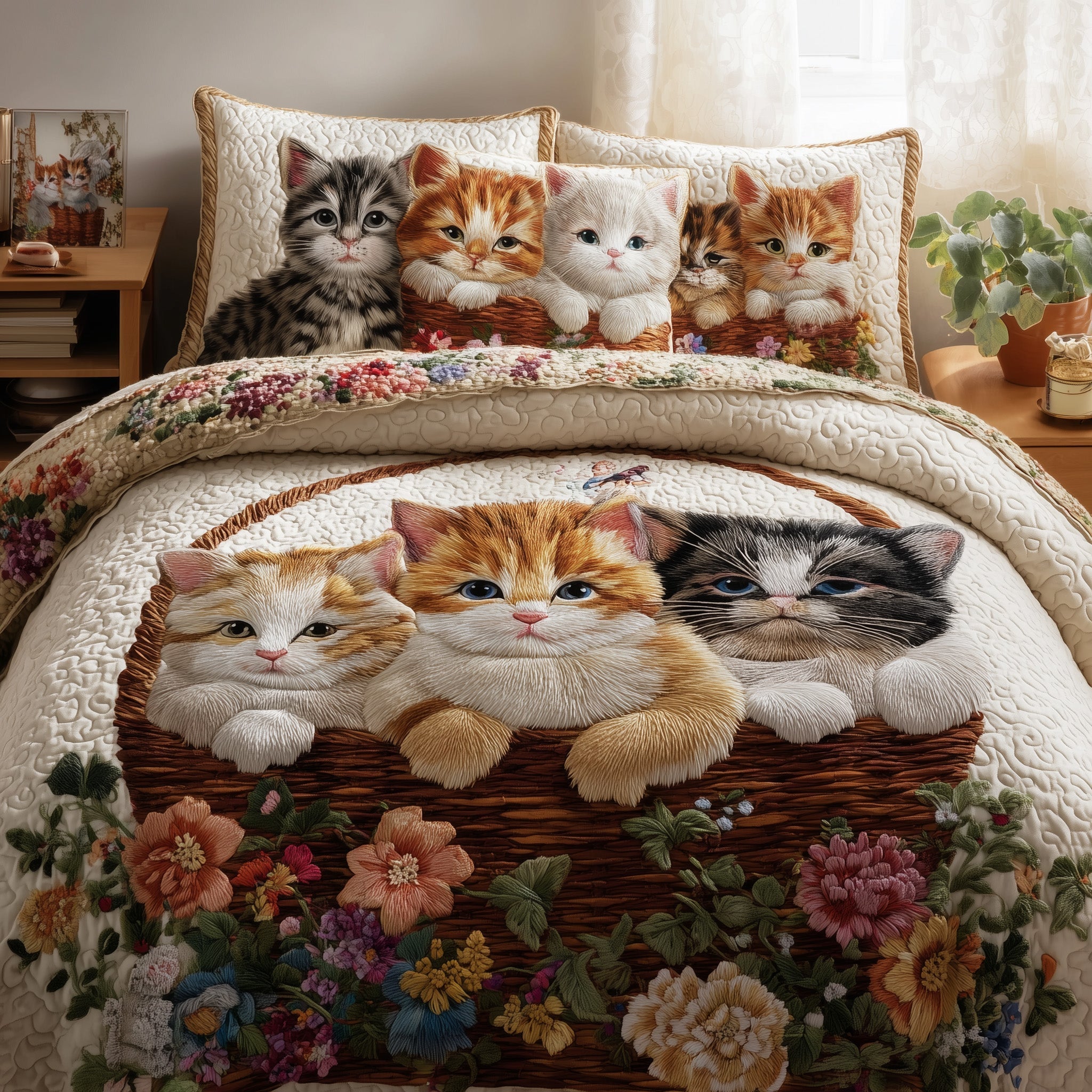 Kittens Garden 3-Piece Quilted Bedding Set GFTOTP10709