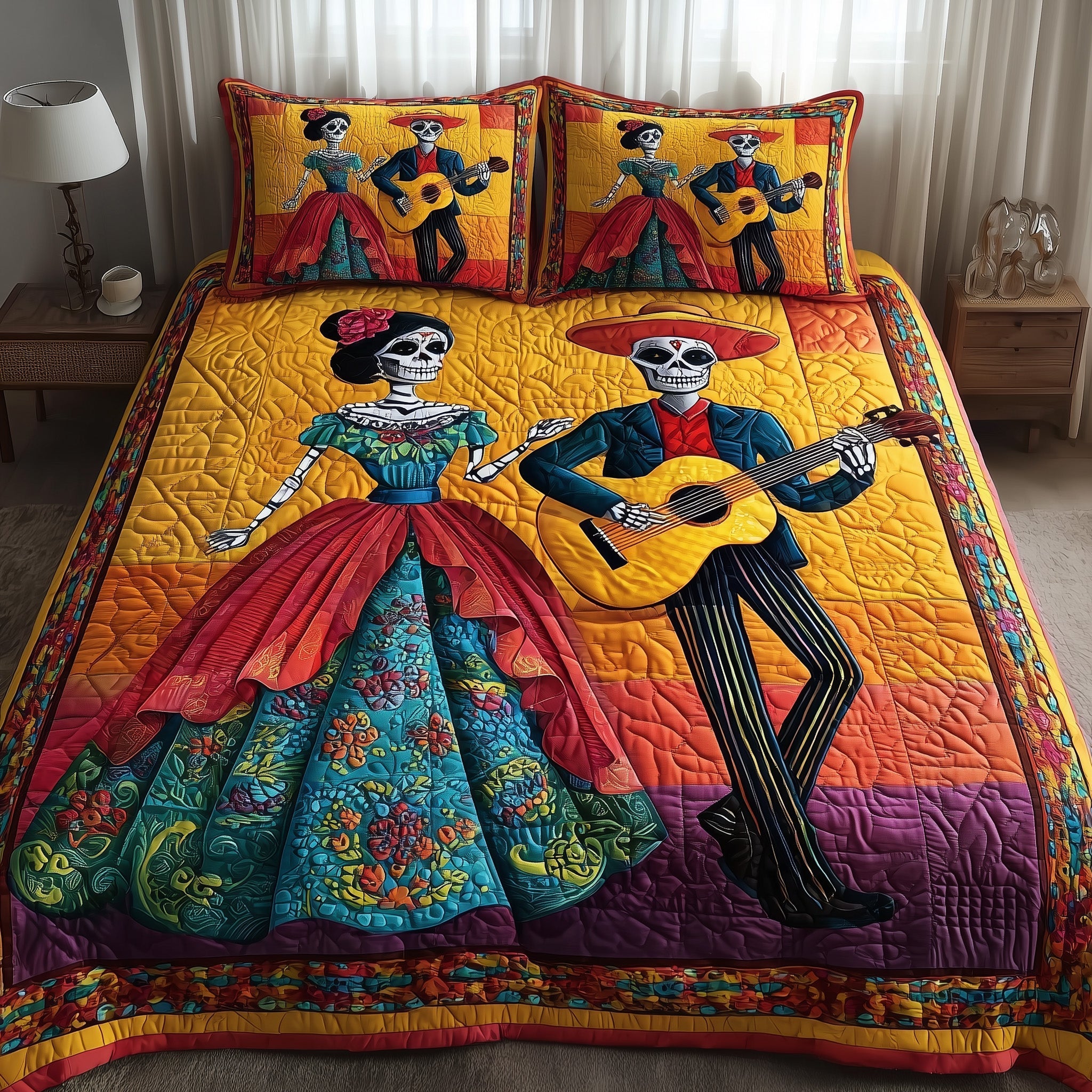 Dia de los Muertos 3-Piece Quilted Bedding Set GFTOTP11112