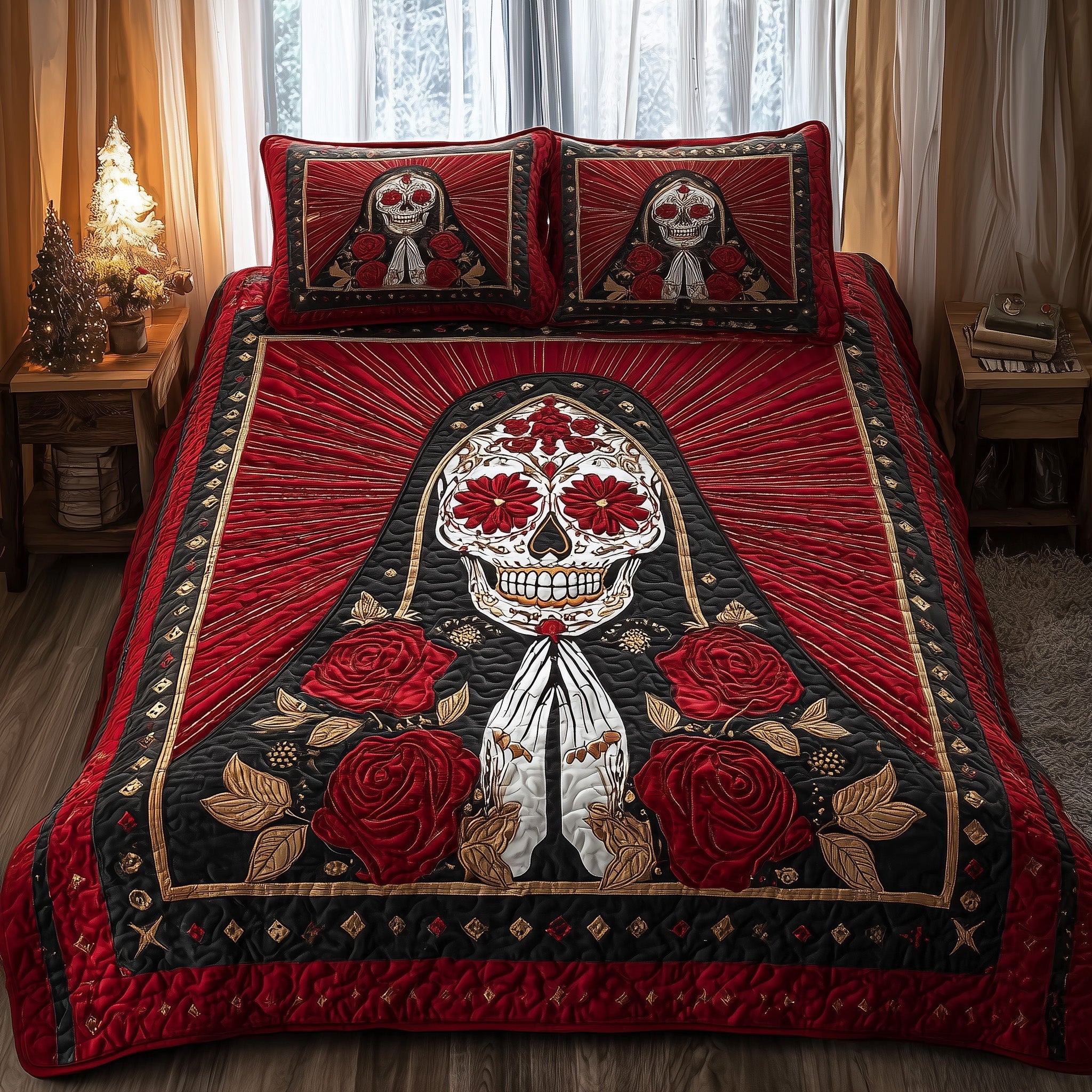 Dia de los Muertos 3-Piece Quilted Bedding Set GFTOTP11115