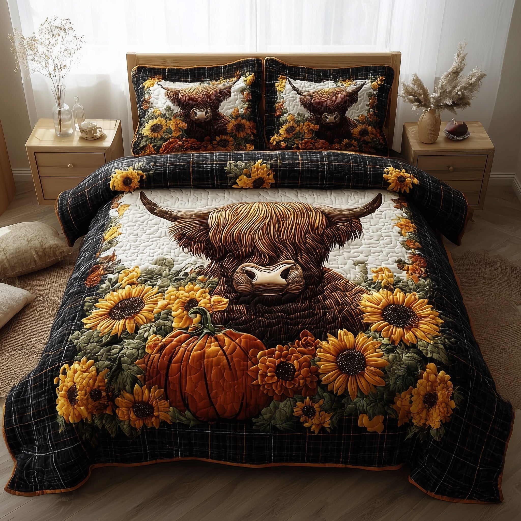Autumn Highland Cow 3-Piece Quilted Bedding Set GFTOTP11322
