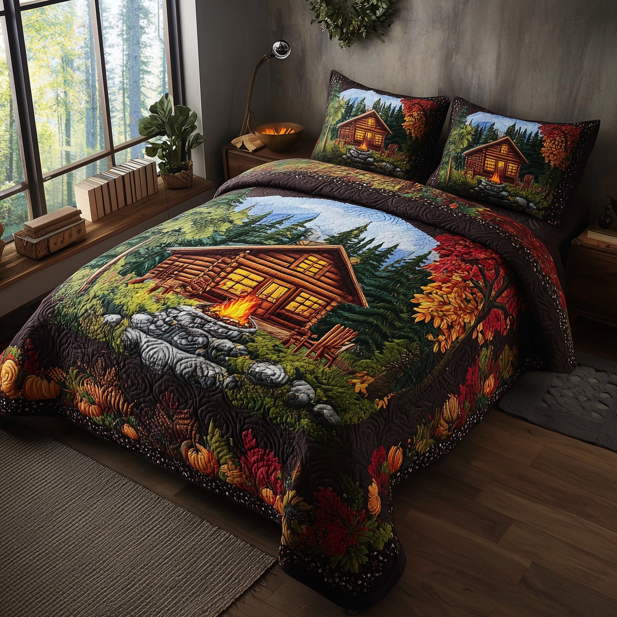 Autumn Cabin Glow 3-Piece Quilted Bedding Set GFTOTP11392