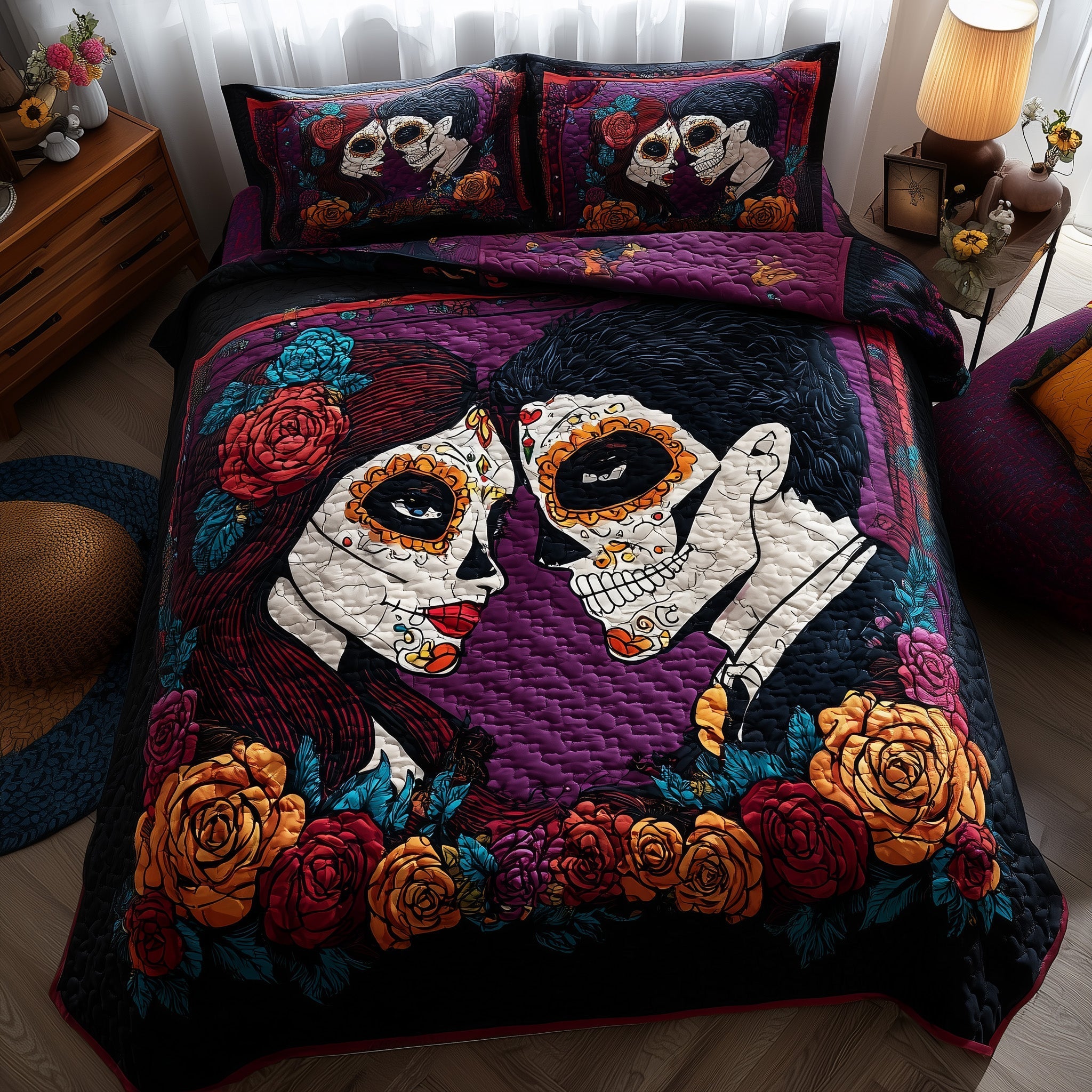 Floral Calavera 3-Piece Quilted Bedding Set GFTOTP11556