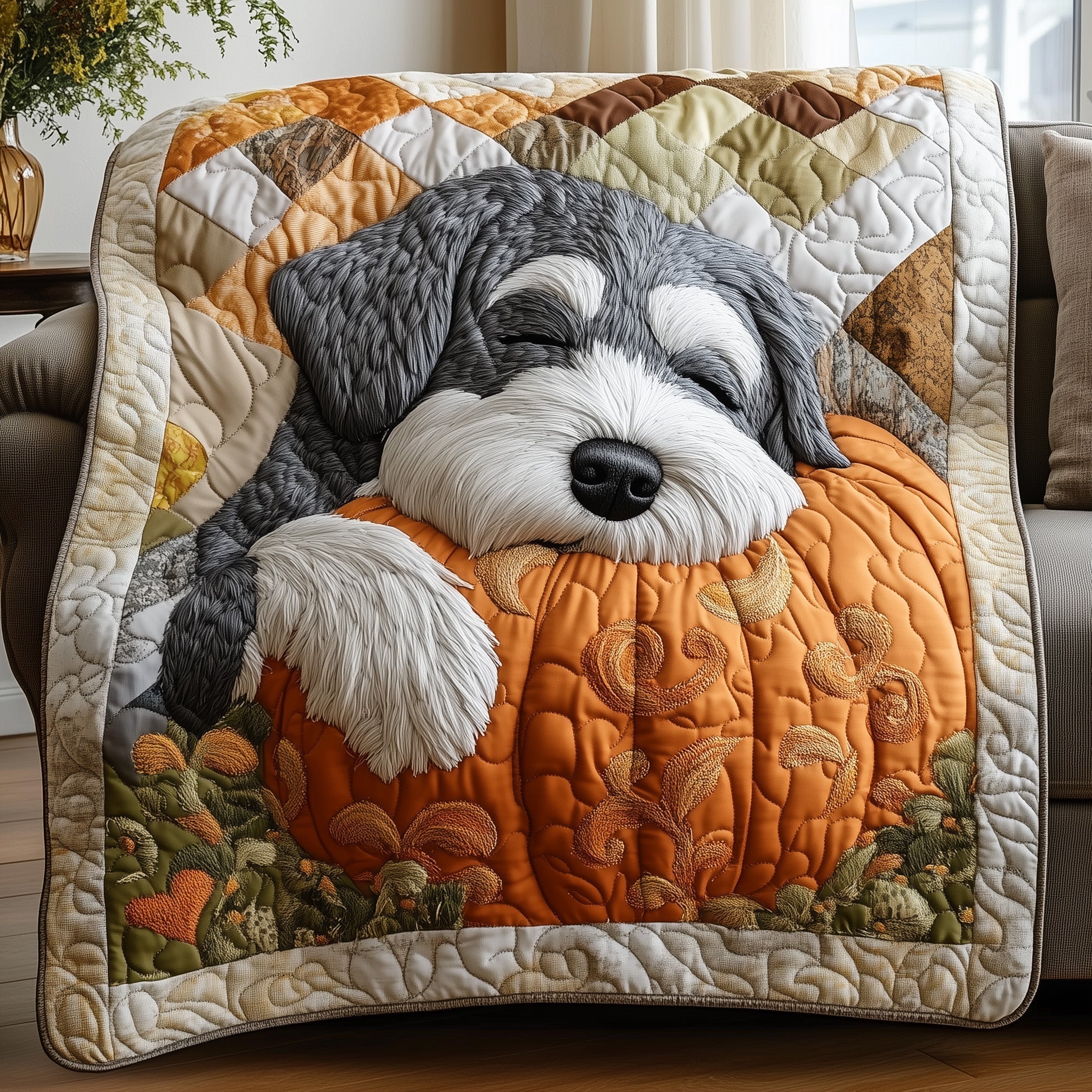 Pumpkin Nap Schnauzer Quilted Blanket GFTOTP12189