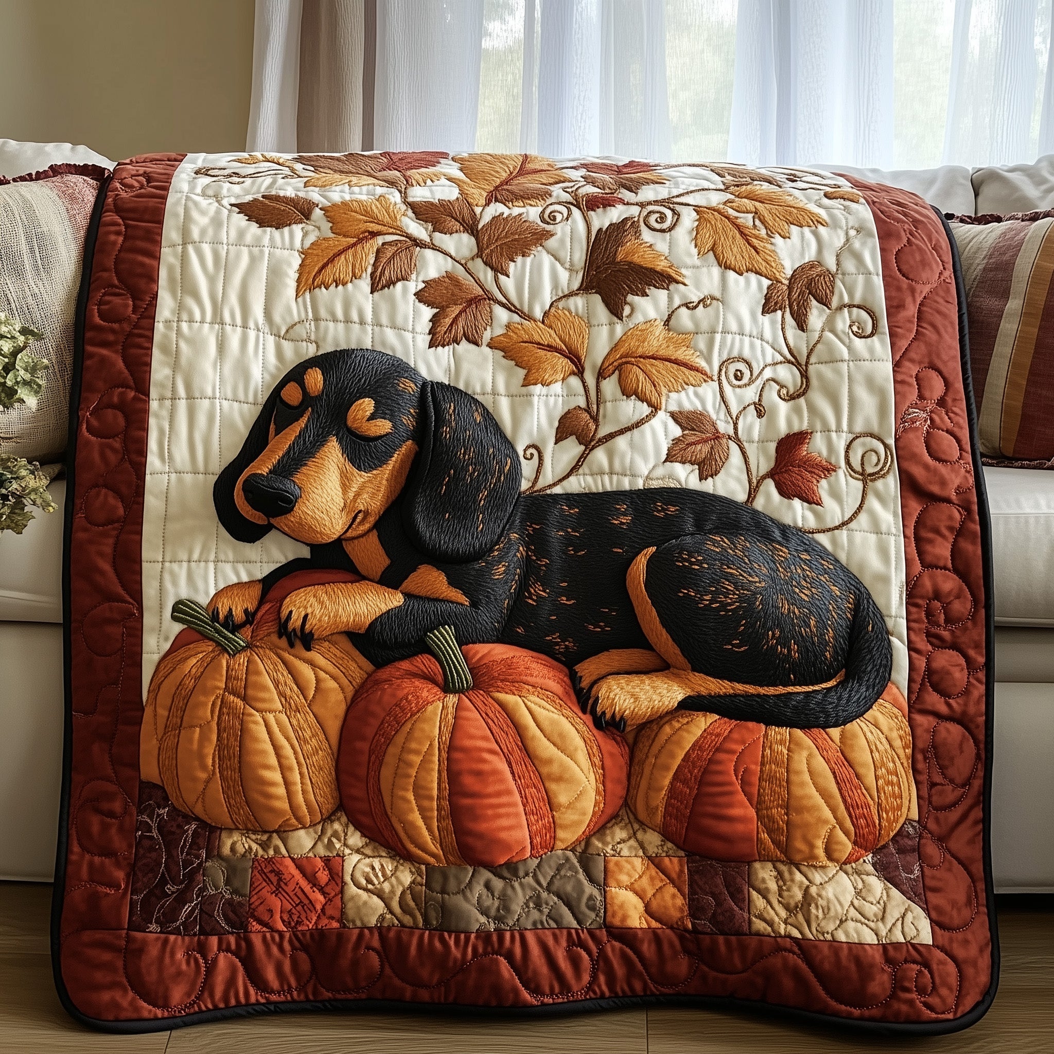 Pumpkin Nap Dachshund Quilted Blanket GFTOTP12190