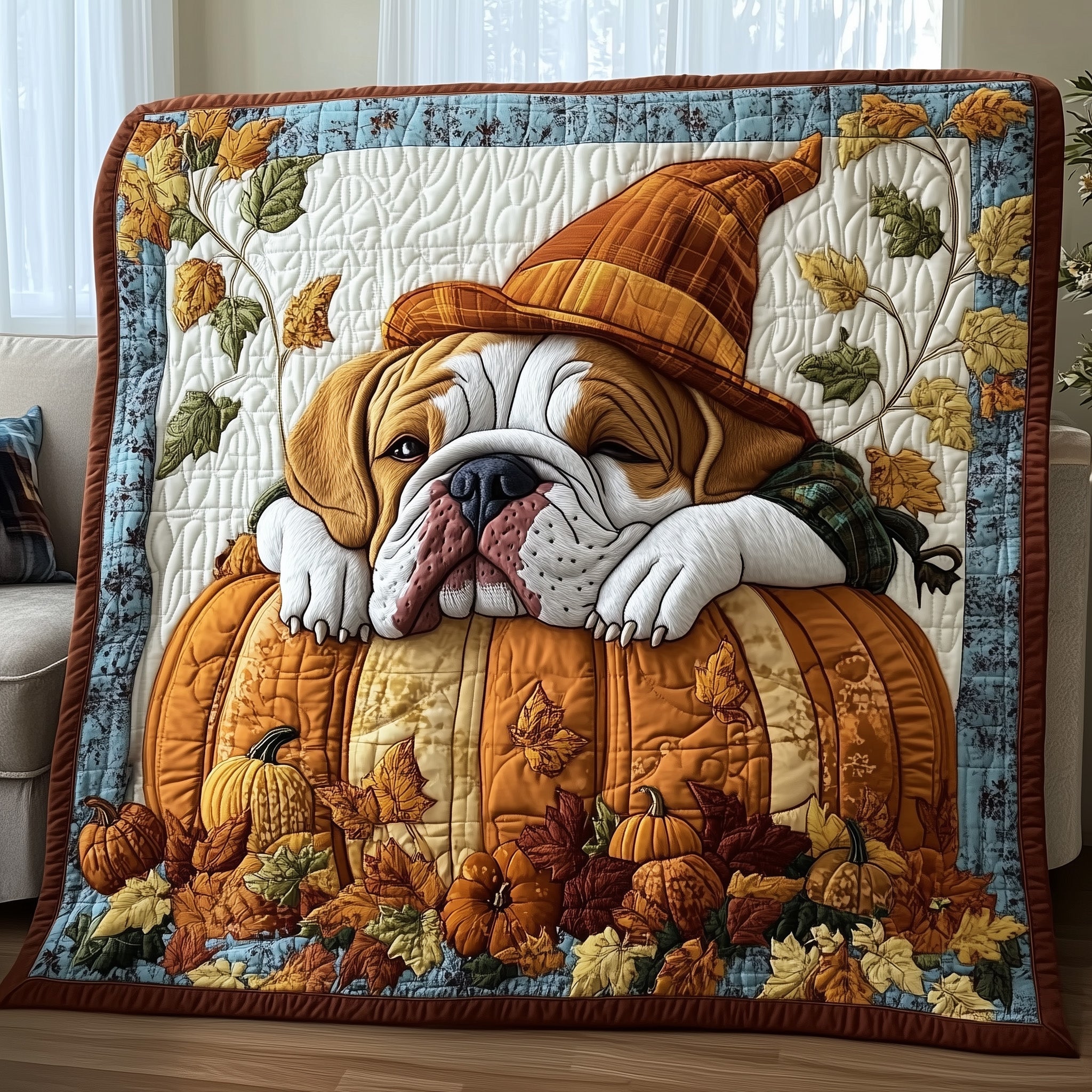 Dreamy Pumpkin Bulldog Quilted Blanket GFTOTP12191