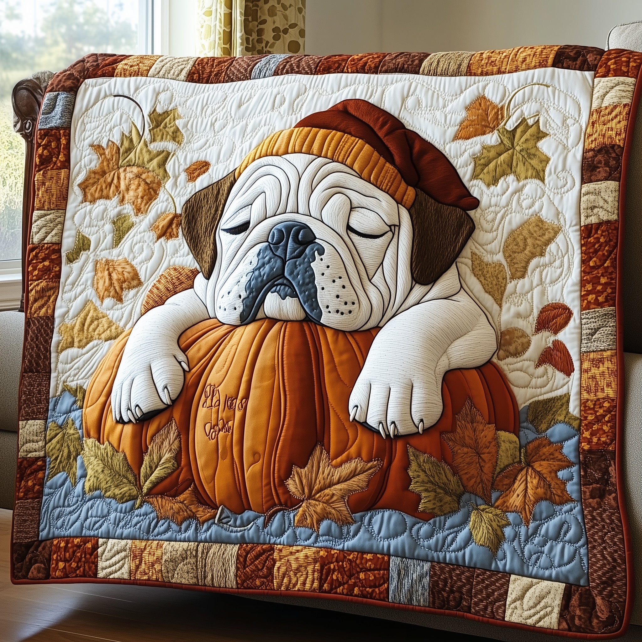 Dreamy Pumpkin Bulldog Quilted Blanket GFTOTP12192