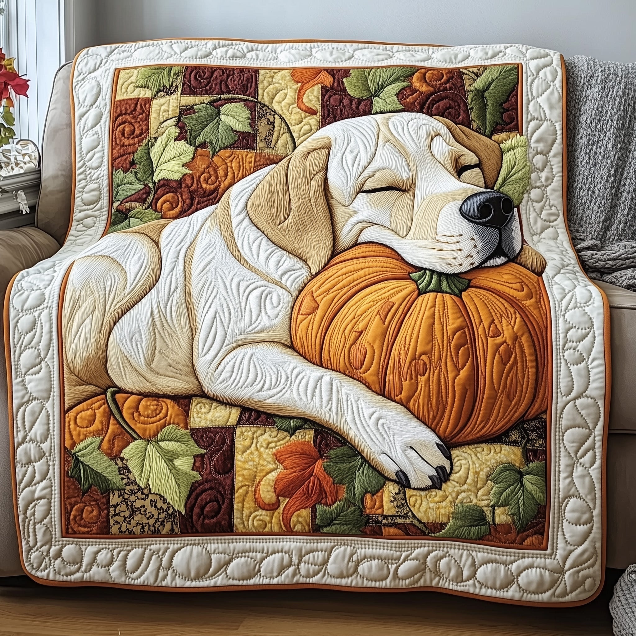 Pumpkin Slumber Lab Quilted Blanket GFTOTP12203
