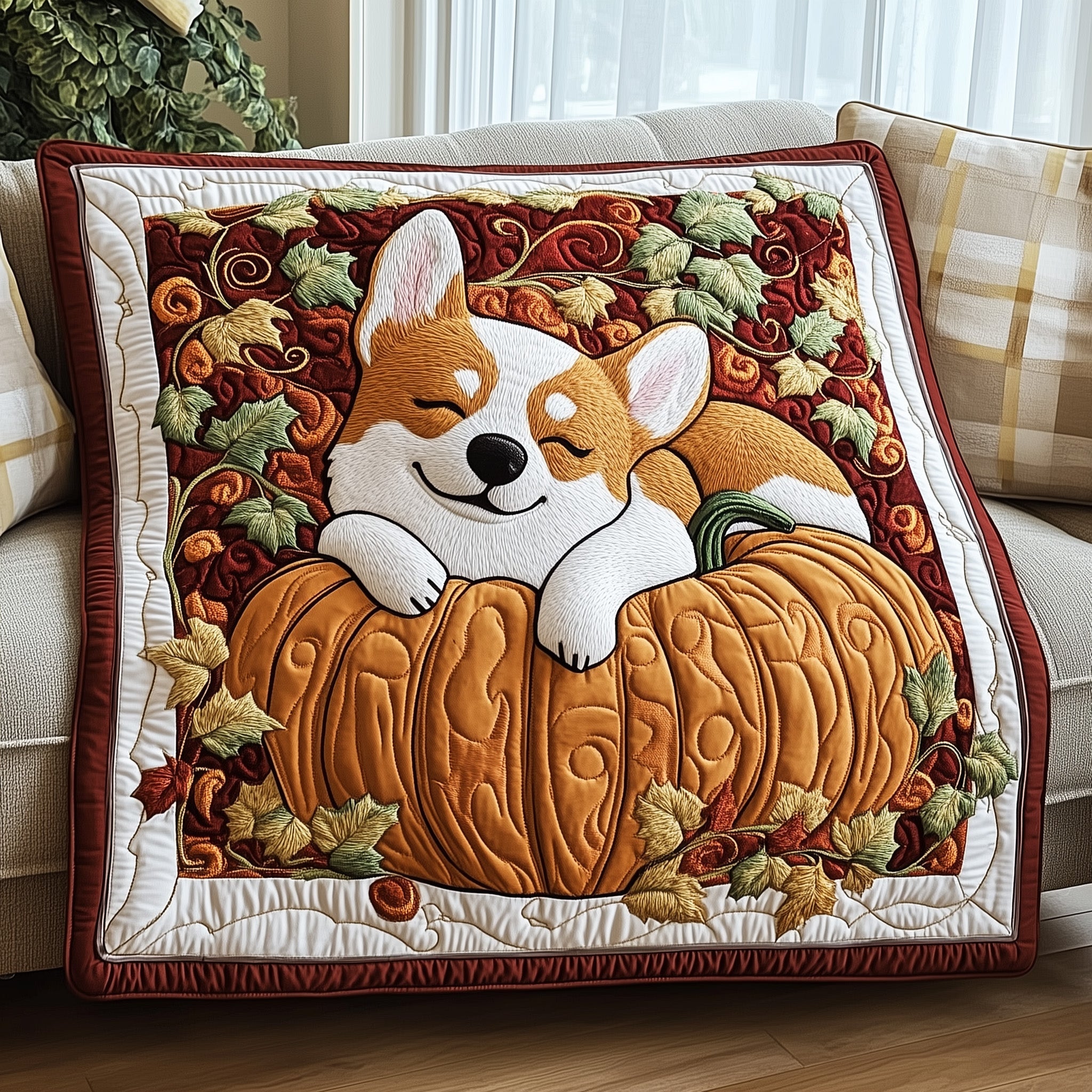 Sleepy Pumpkin Corgi Quilted Blanket GFTOTP12205