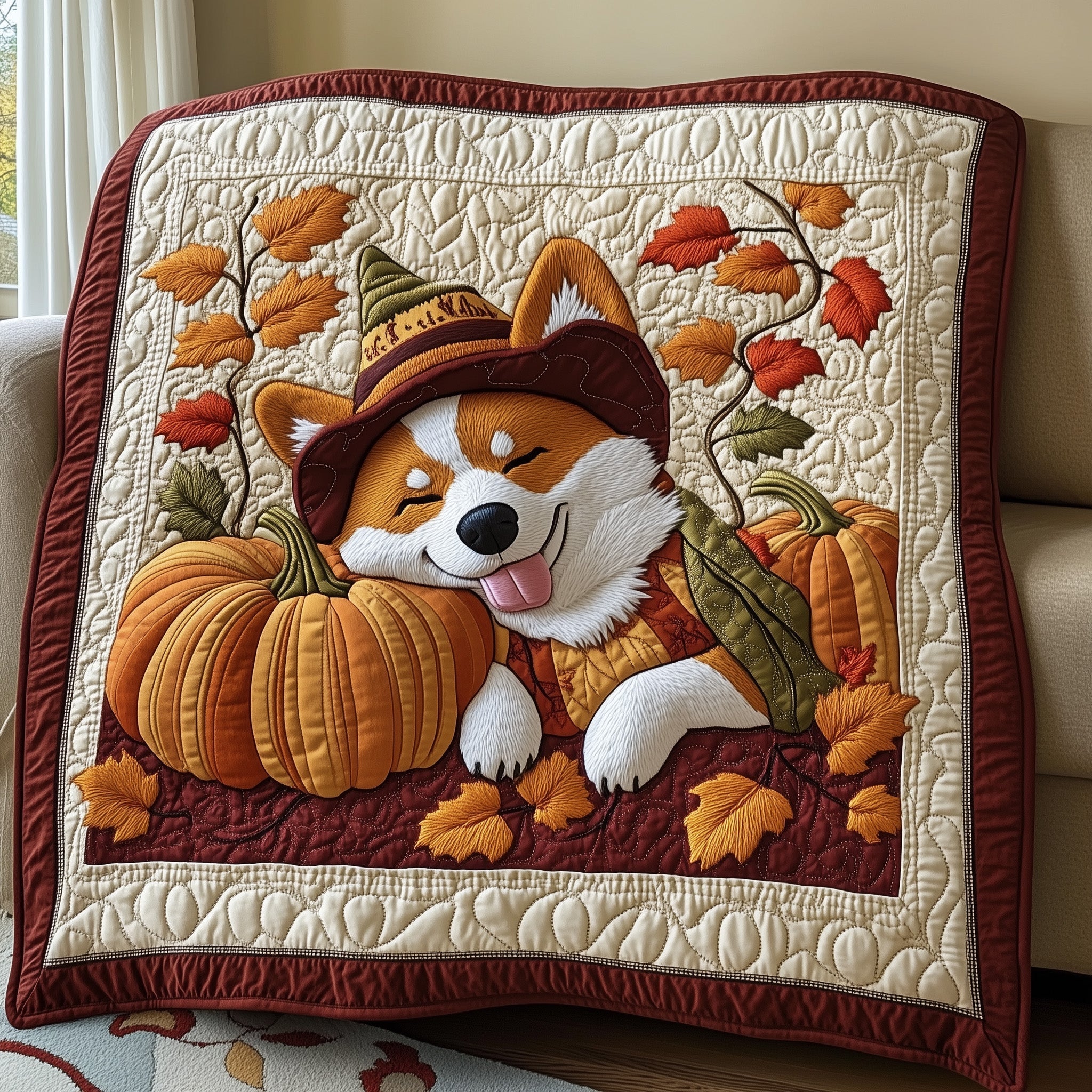 Sleepy Pumpkin Corgi Quilted Blanket GFTOTP12206