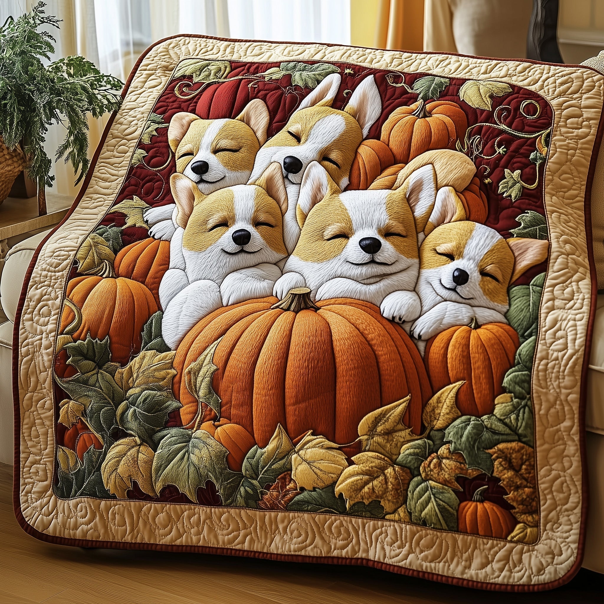 Sleepy Pumpkin Corgi Quilted Blanket GFTOTP12207