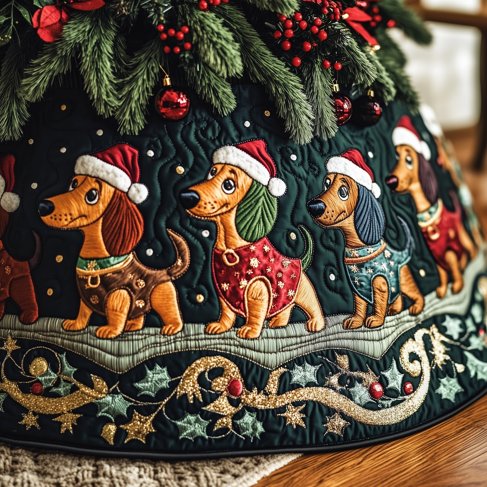 Dachshund Charm Quilted Tree Skirt GFTOTP12580