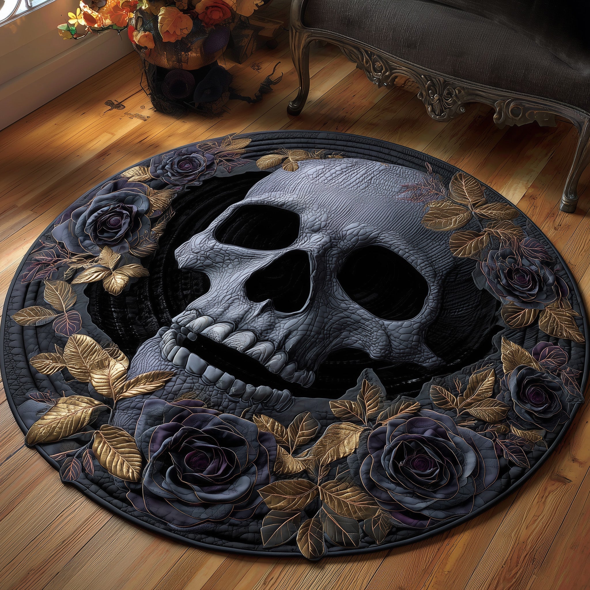 Gothic Calavera Quilted Round Mat GFTOTP13163