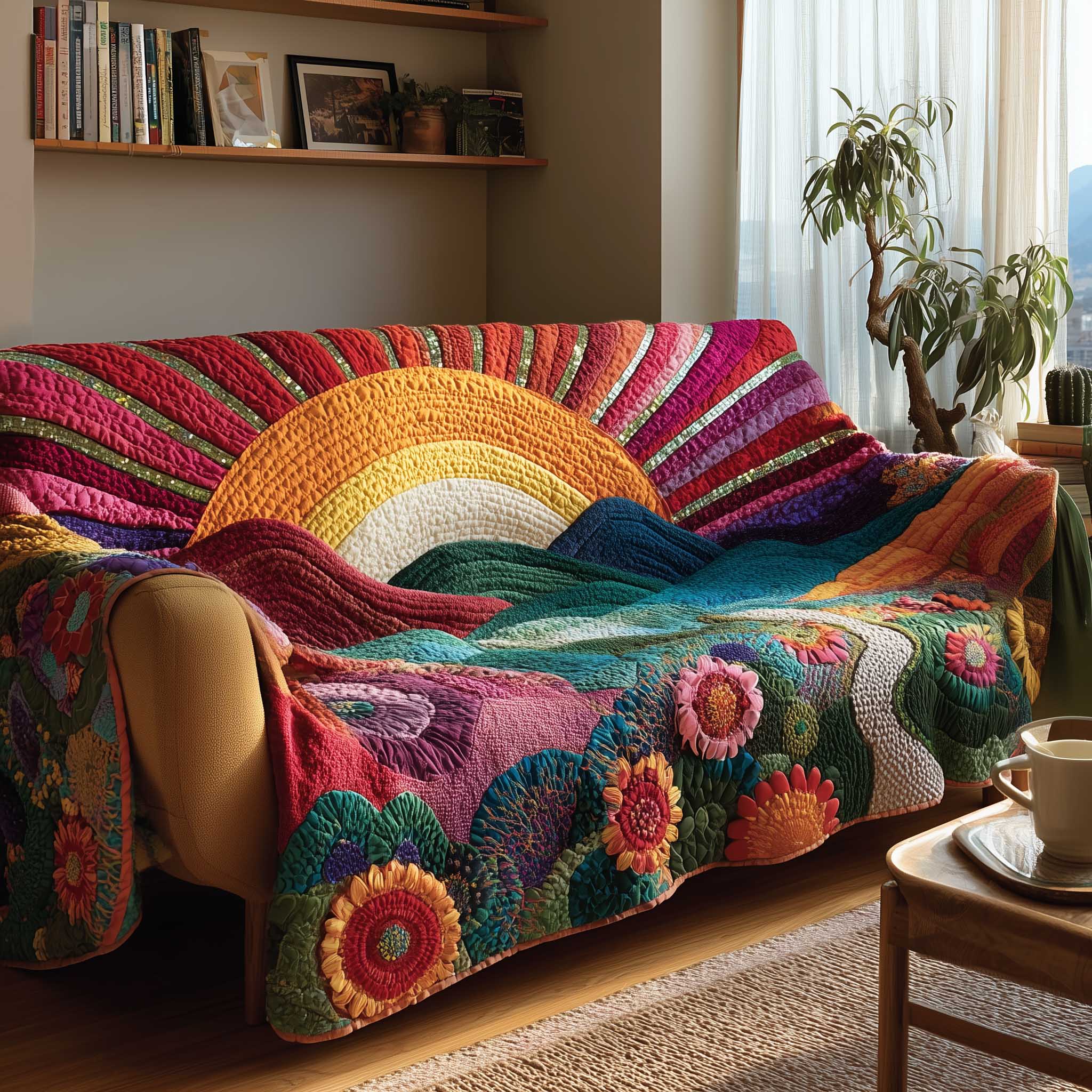 Golden Meadow Quilted Sofa Cover GFTOTP13827