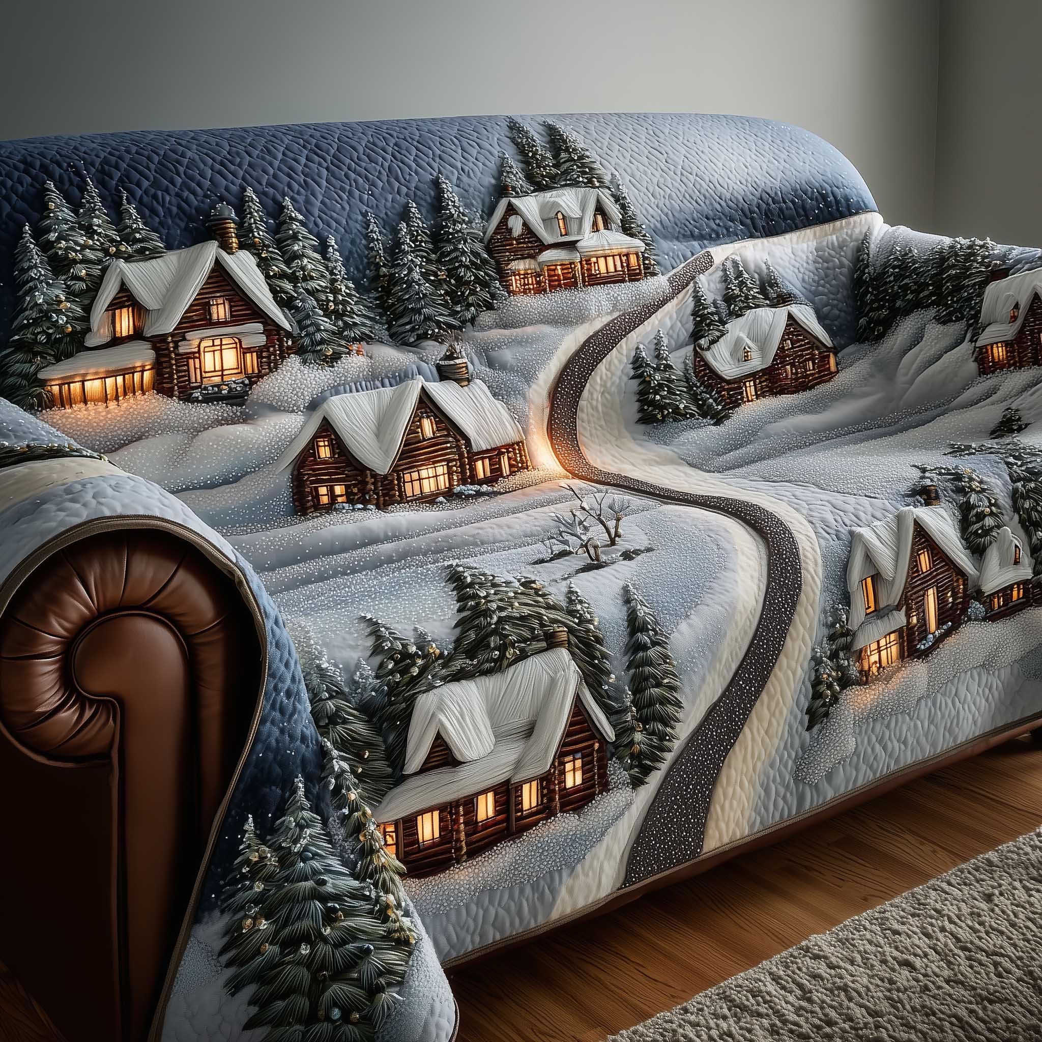 Frosted Townscape Quilted Sofa Cover GFTOTP13835