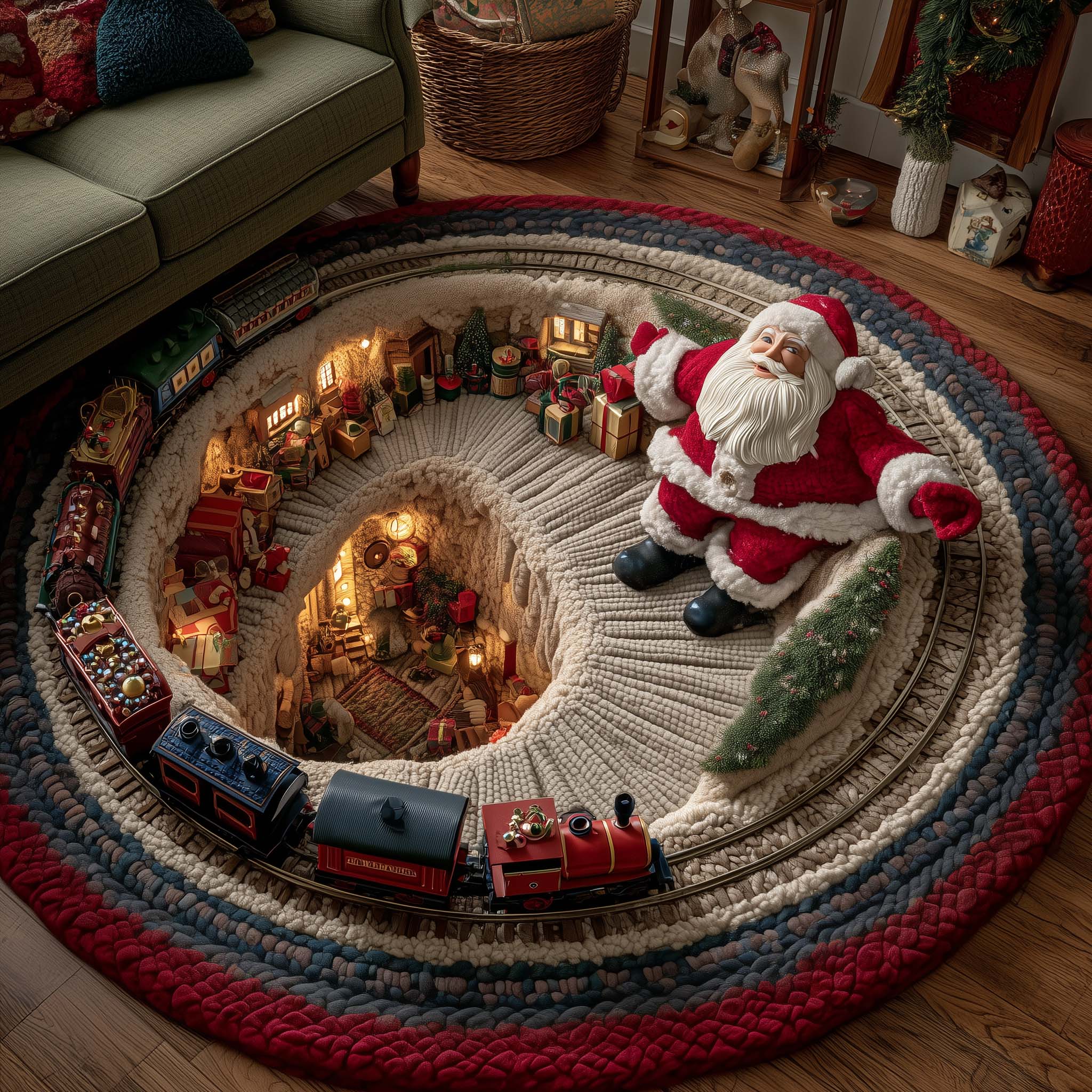 Santa Workshop Quilted Round Mat GFTOTP14043