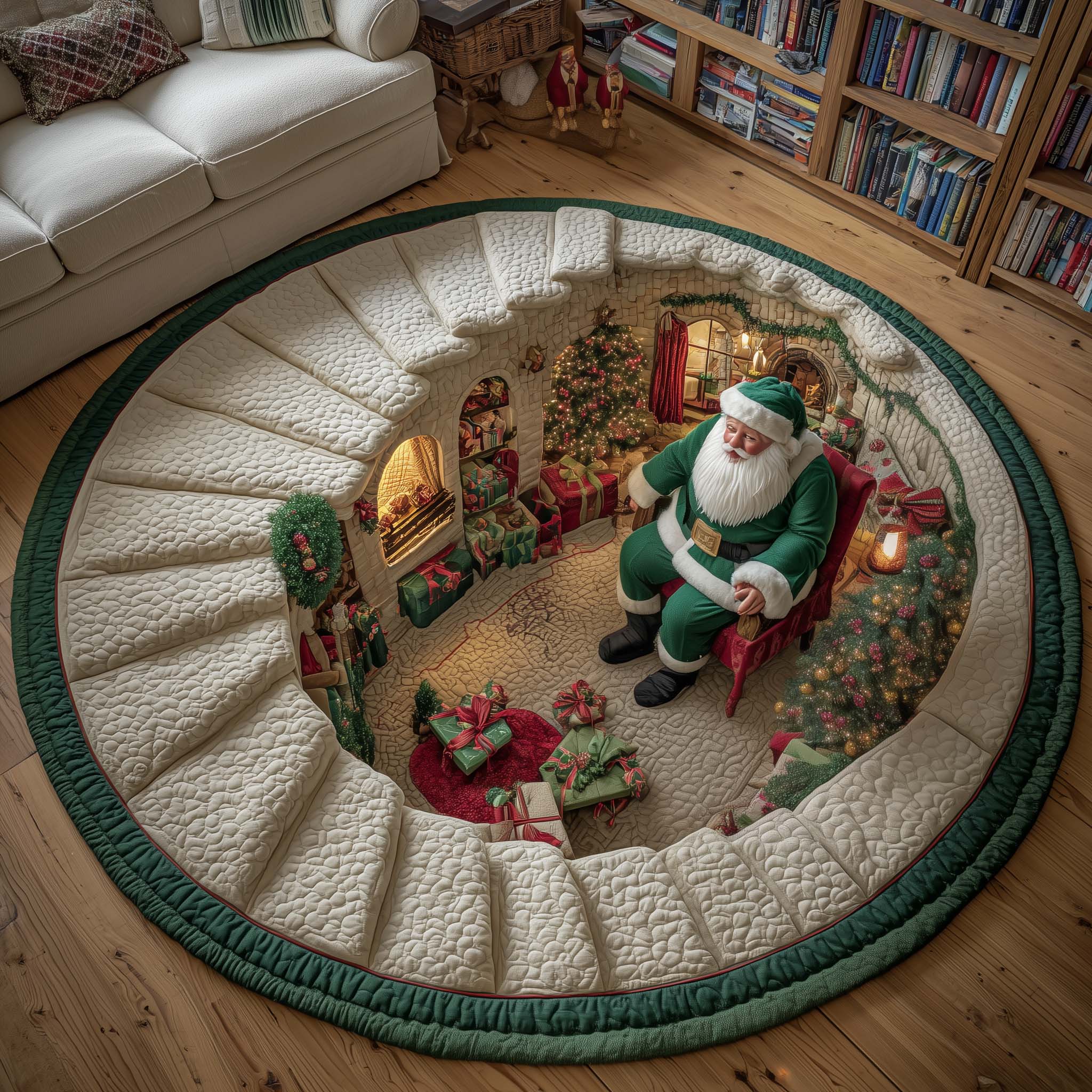 Santa Workshop Quilted Round Mat GFTOTP14046