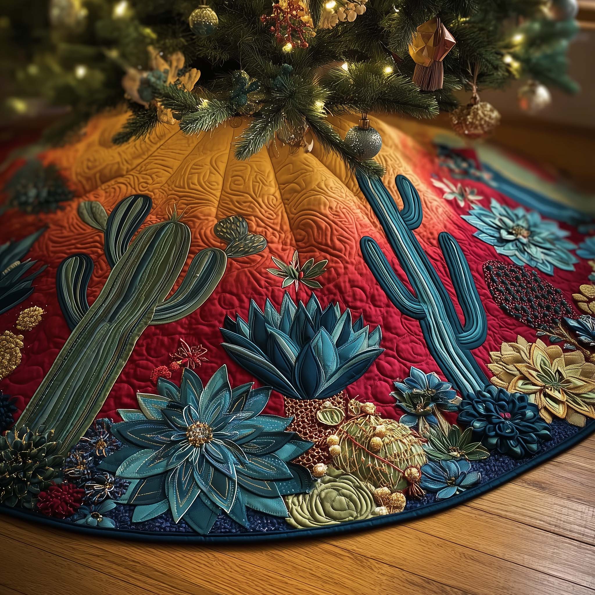 Cactus Holiday Quilted Tree Skirt GFTOTP14672