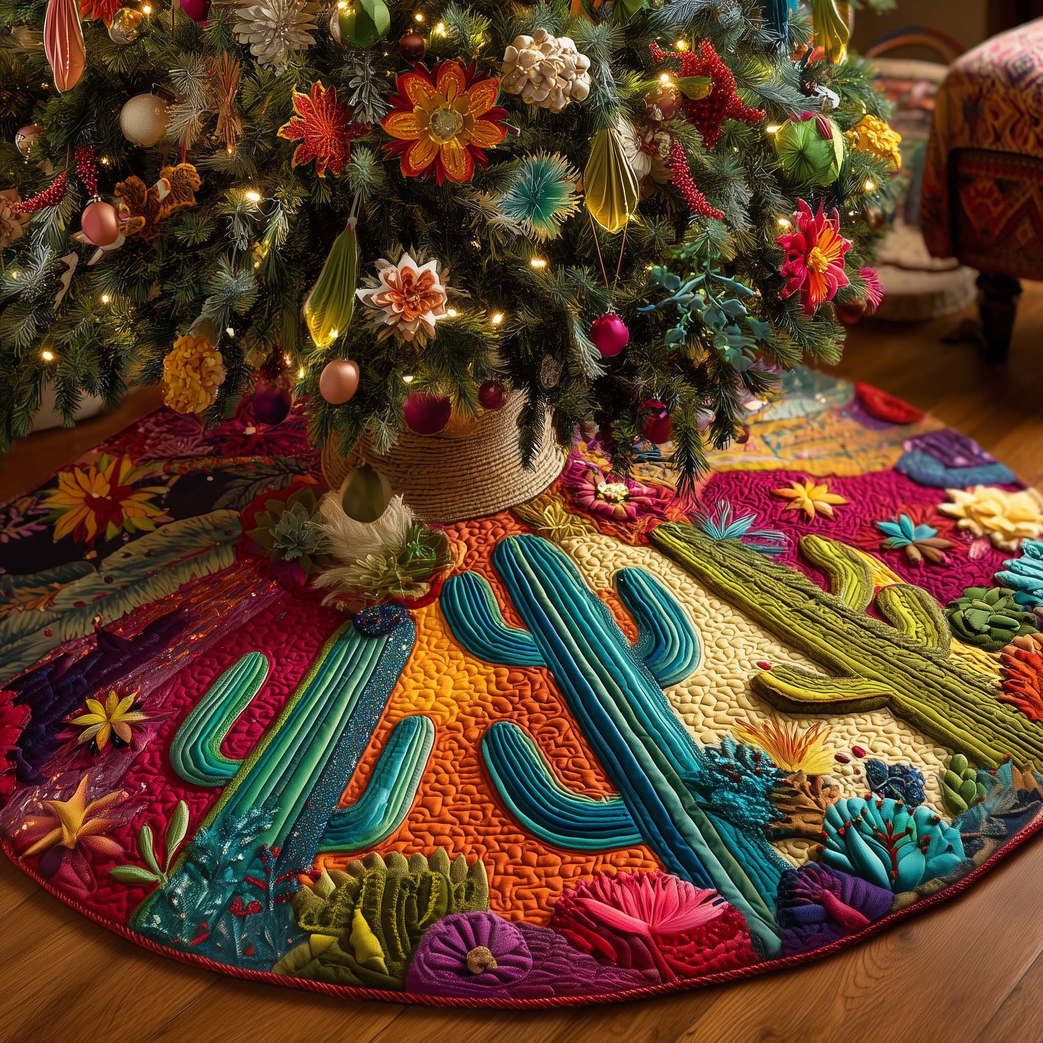 Cactus Holiday Quilted Tree Skirt GFTOTP14678