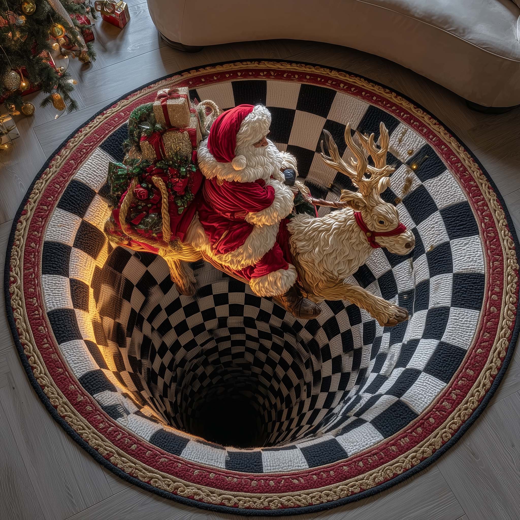 Santa Deer Quilted Round Mat GFTOTP14854