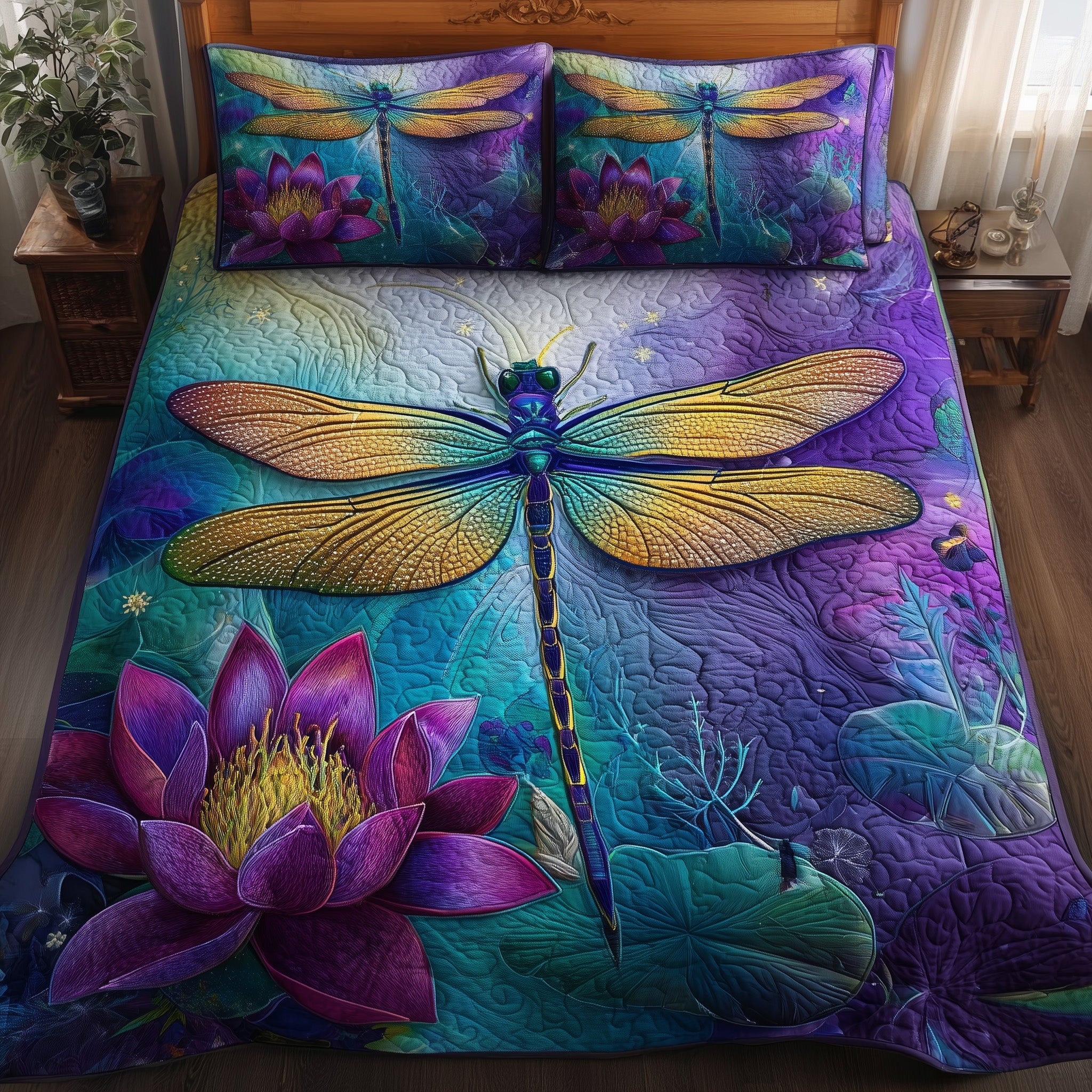 Dragonfly Serenity 3-Piece Quilted Bedding Set GFTOTP15563
