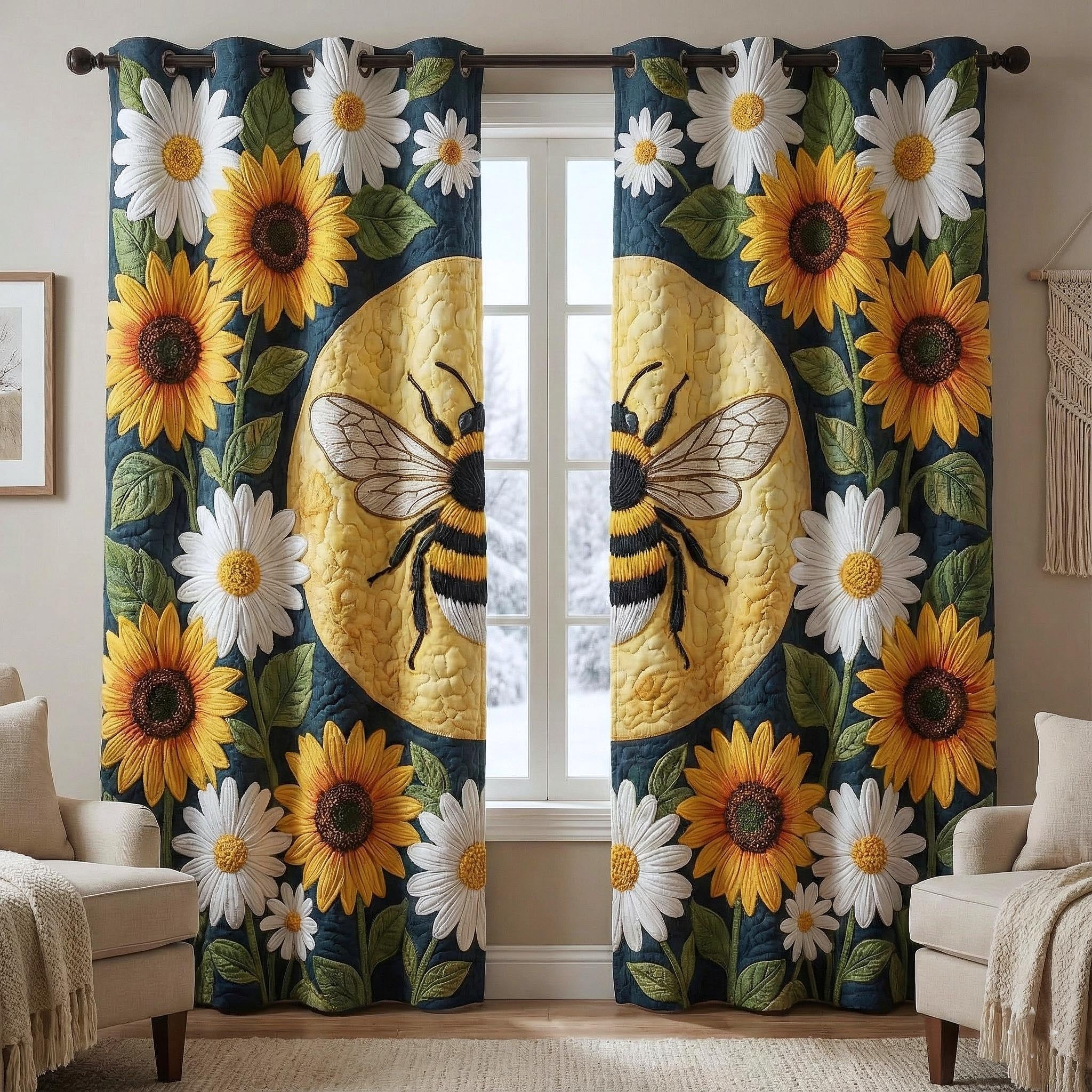 Honey Buzz Quilted Curtains GFTOTP16292