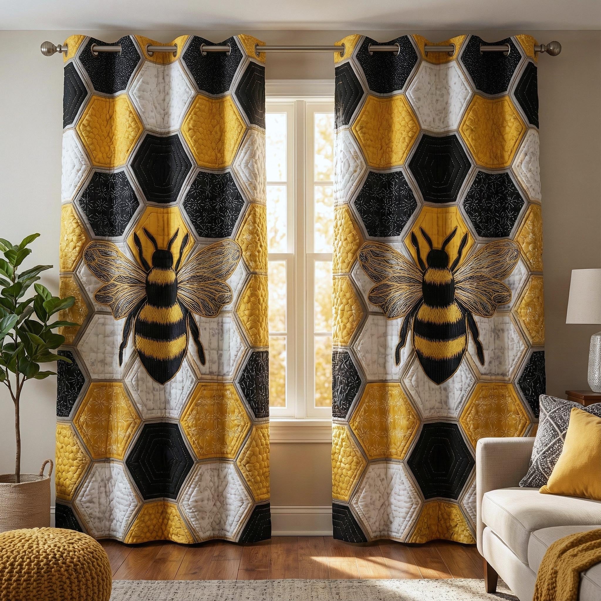 Honey Buzz Quilted Curtains GFTOTP16294