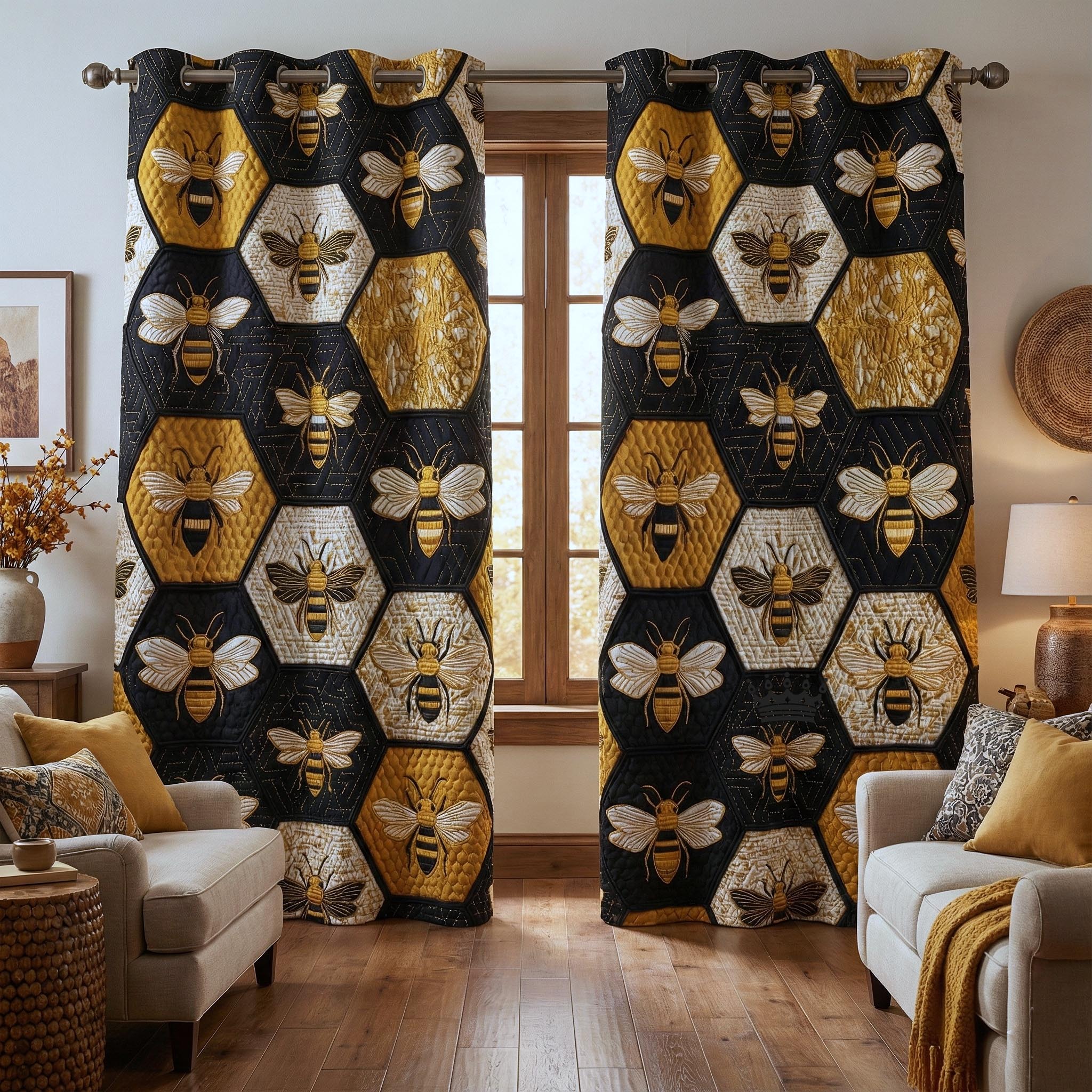Honey Buzz Quilted Curtains GFTOTP16296
