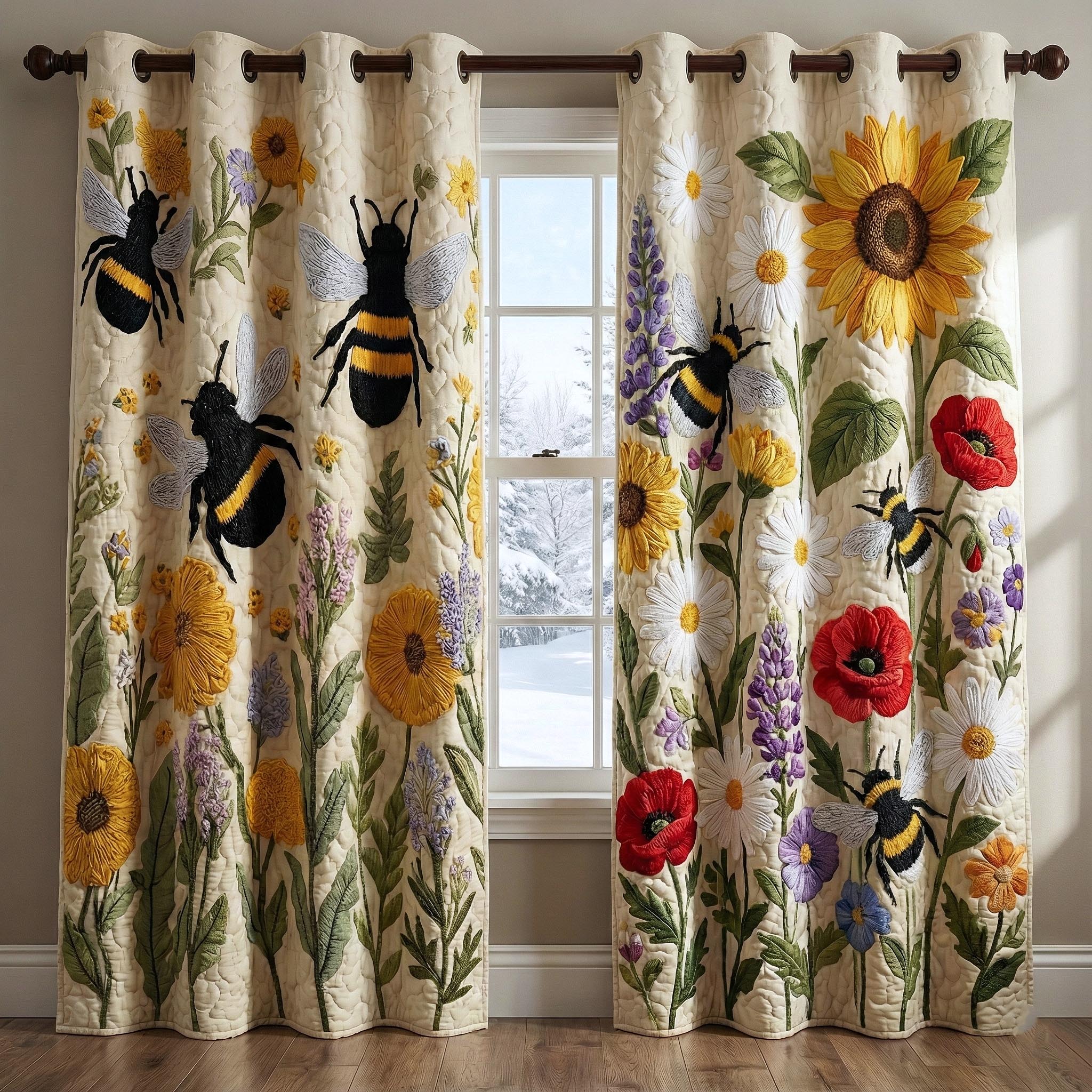 Honey Buzz Quilted Curtains GFTOTP16297