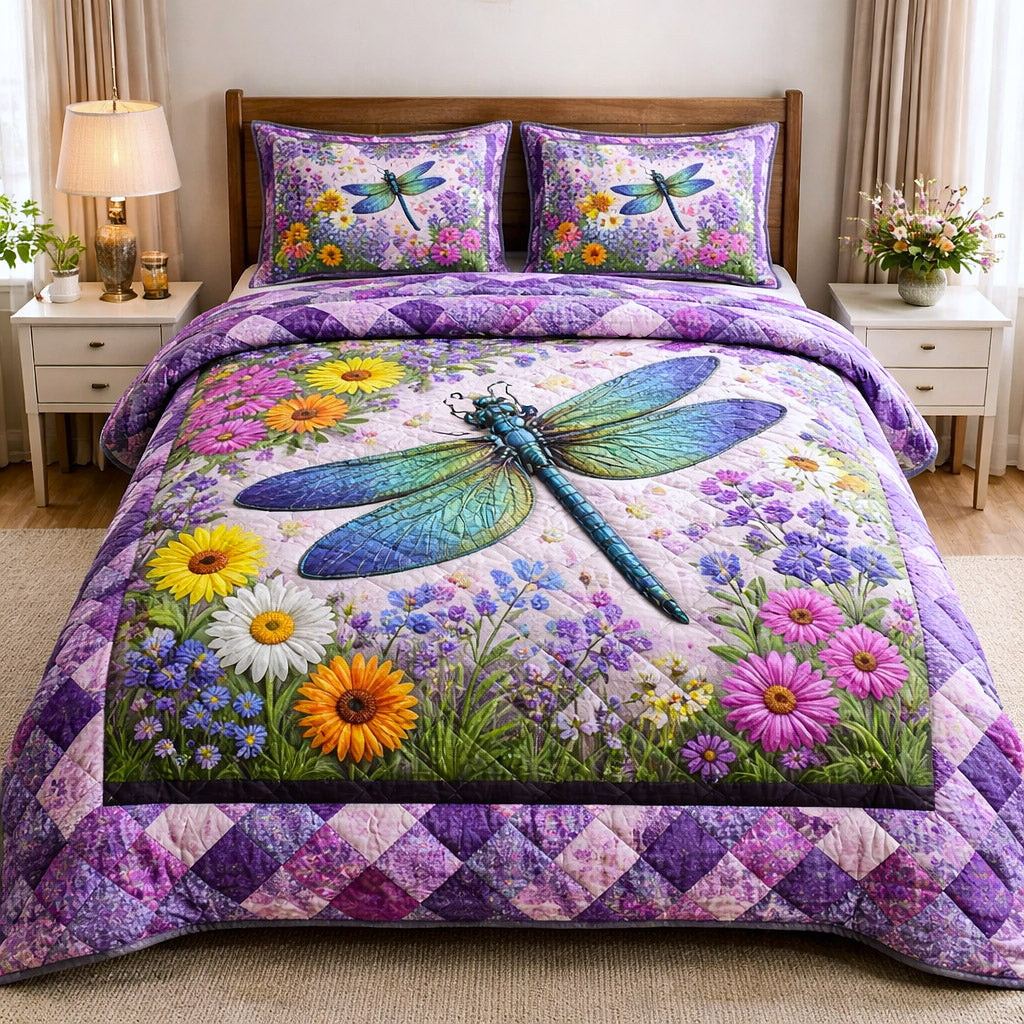 Dragonfly Glow 3-Piece Quilted Bedding Set GFTOTP17232