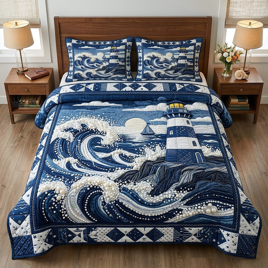 Nautical Lighthouse 3-Piece Quilted Bedding Set GFTOTP17801