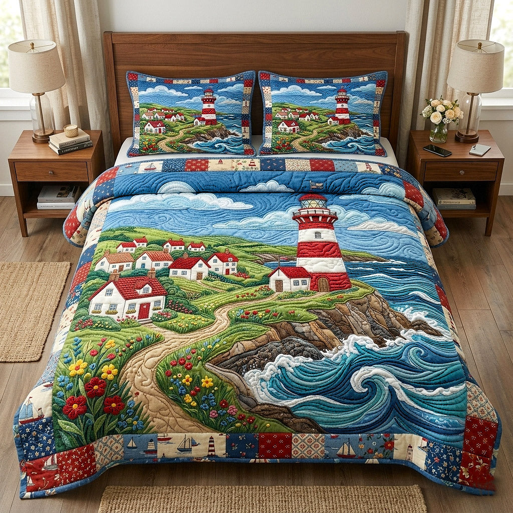 Nautical Lighthouse 3-Piece Quilted Bedding Set GFTOTP17802