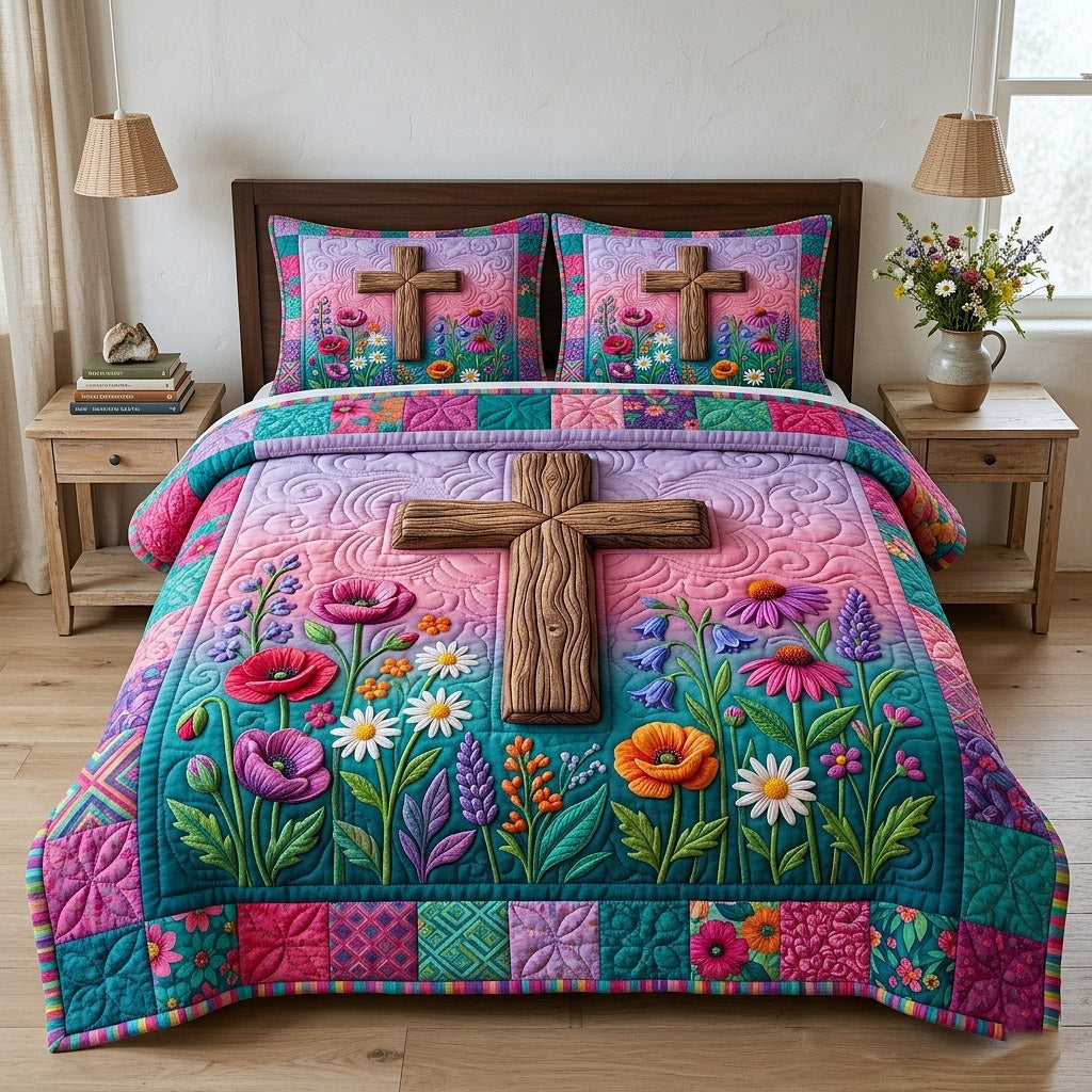 Risen Cross 3-Piece Quilted Bedding Set GFTOTP17814