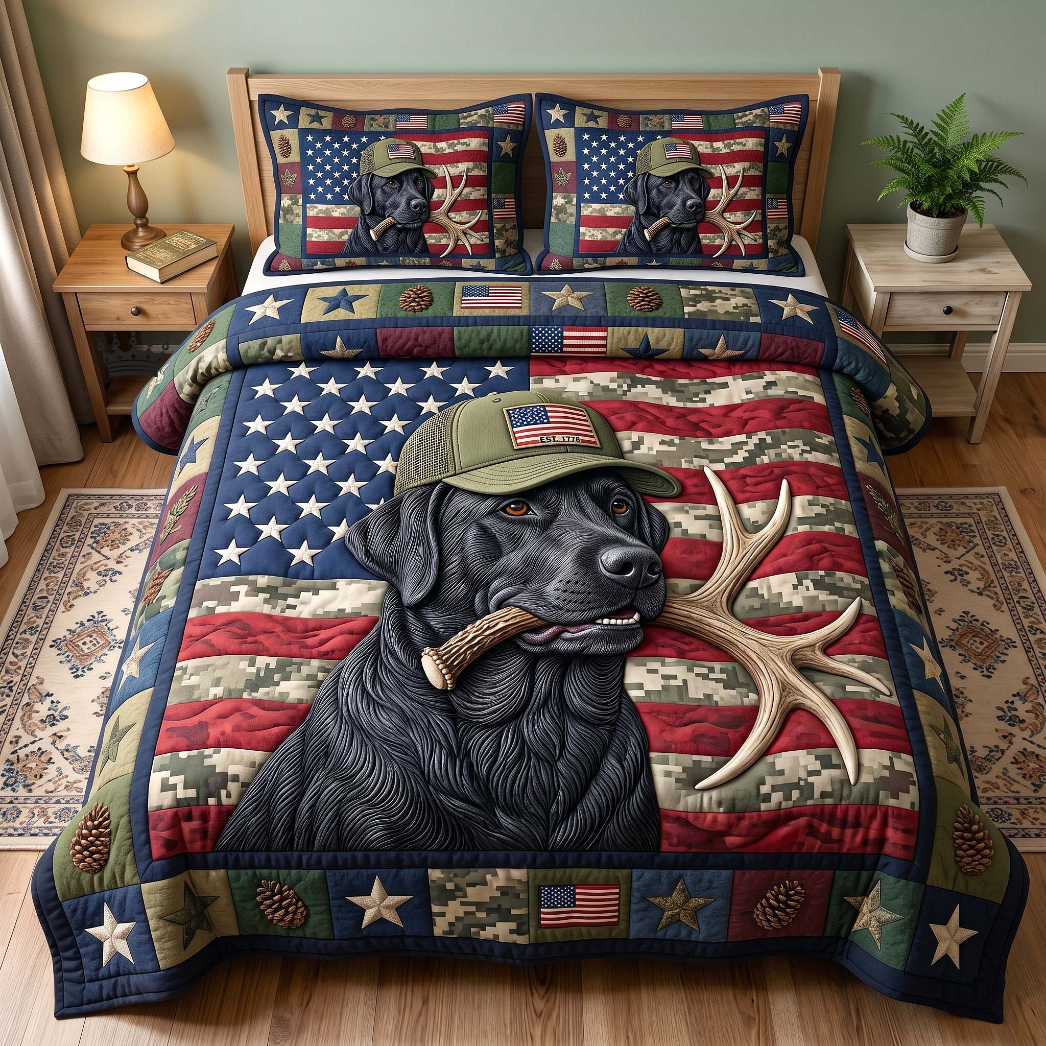 Hunting Lab 3-Piece Quilted Bedding Set GFTOTP18754
