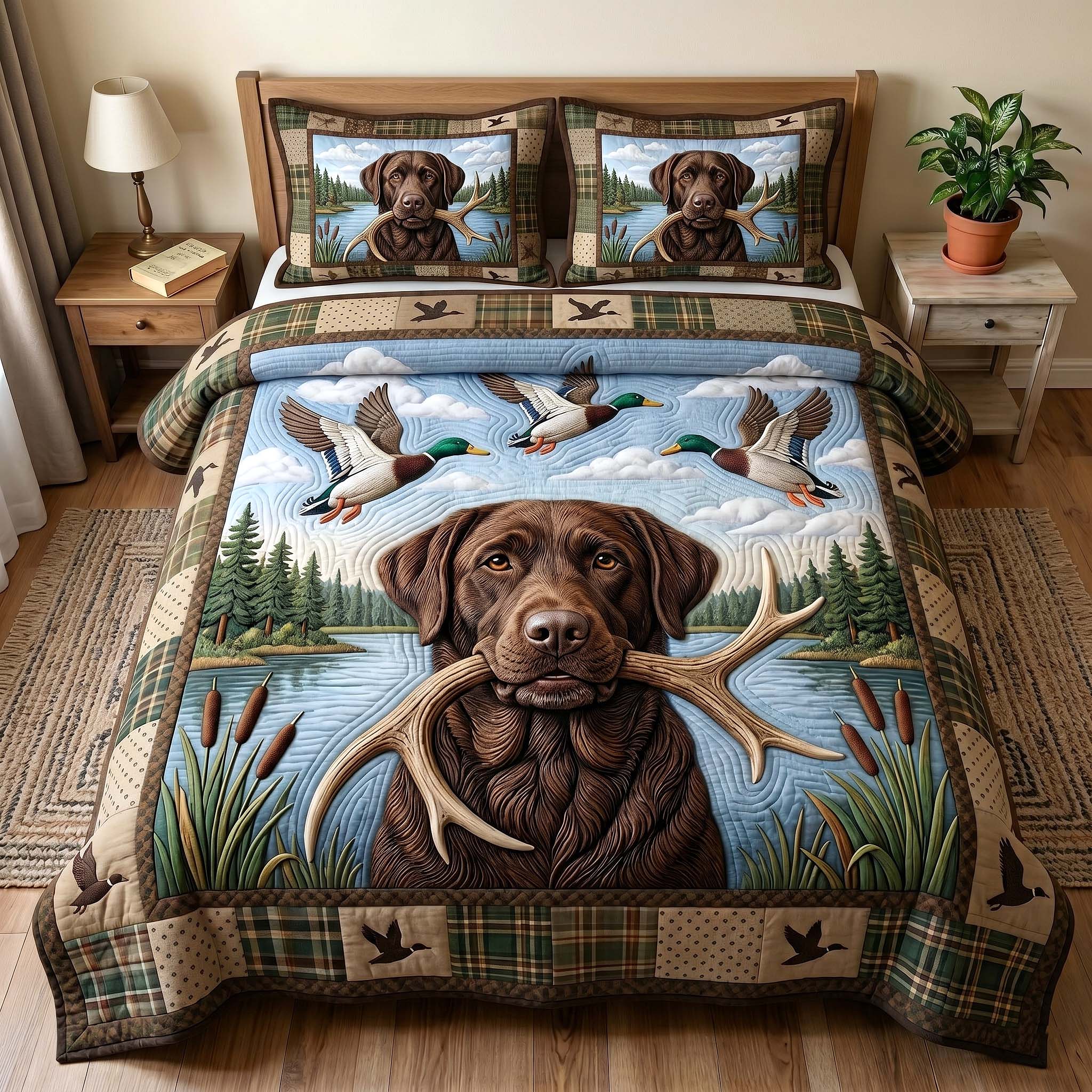 Hunting Lab 3-Piece Quilted Bedding Set GFTOTP18755